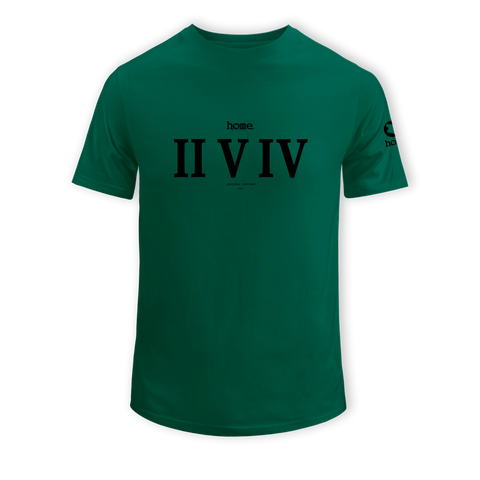 home_254 SHORT-SLEEVED RICH GREEN T-SHIRT WITH A BLACK MAP ROMAN NUMERALS  PRINT – COTTON PLUS FABRIC