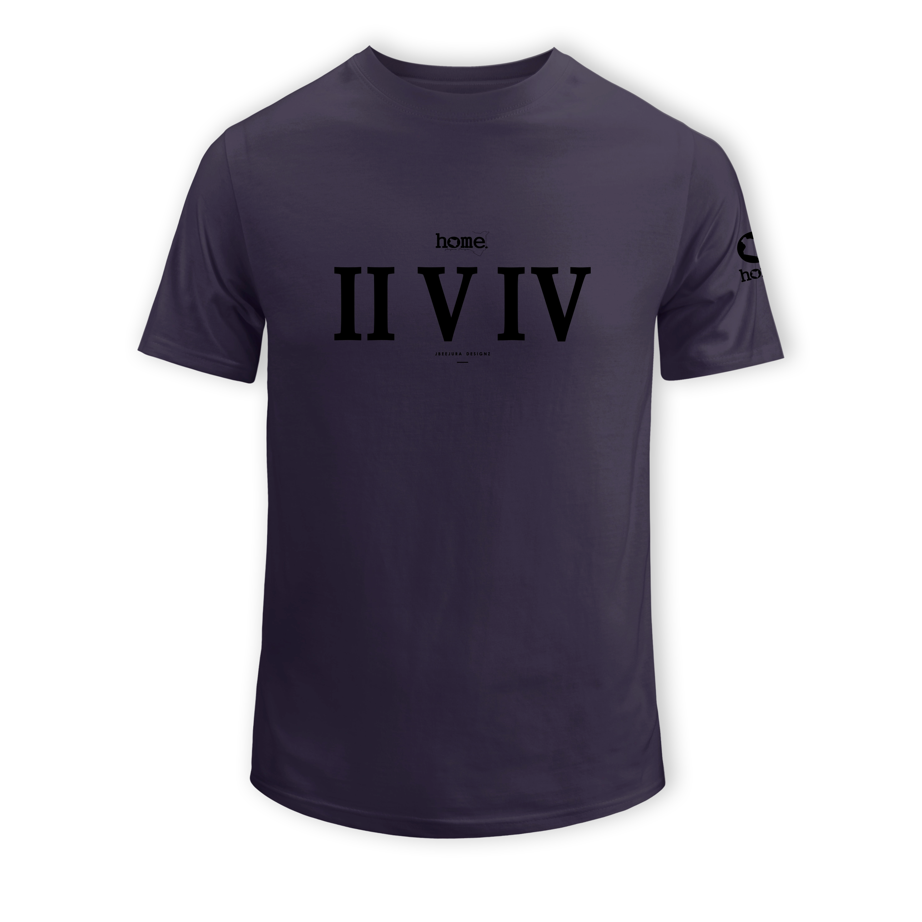 home_254 SHORT-SLEEVED RICH PURPLE T-SHIRT WITH A BLACK ROMAN NUMERALS PRINT – COTTON PLUS FABRIC