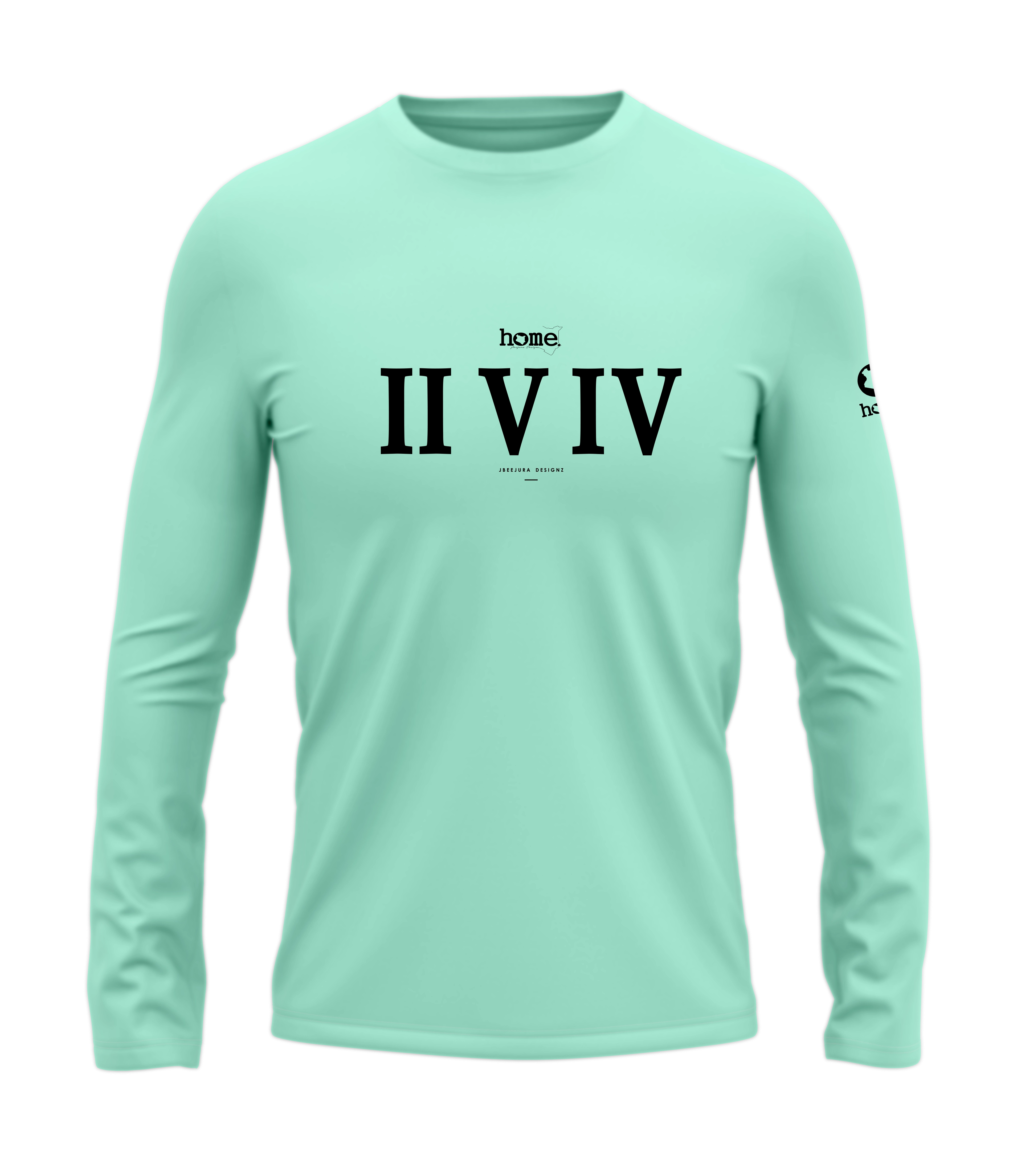 home_254 LONG-SLEEVED TURQUOISE GREEN T-SHIRT WITH A BLACK ROMAN NUMERALS PRINT – COTTON PLUS FABRIC