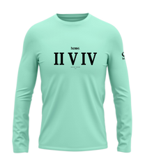home_254 LONG-SLEEVED TURQUOISE GREEN T-SHIRT WITH A BLACK ROMAN NUMERALS PRINT – COTTON PLUS FABRIC