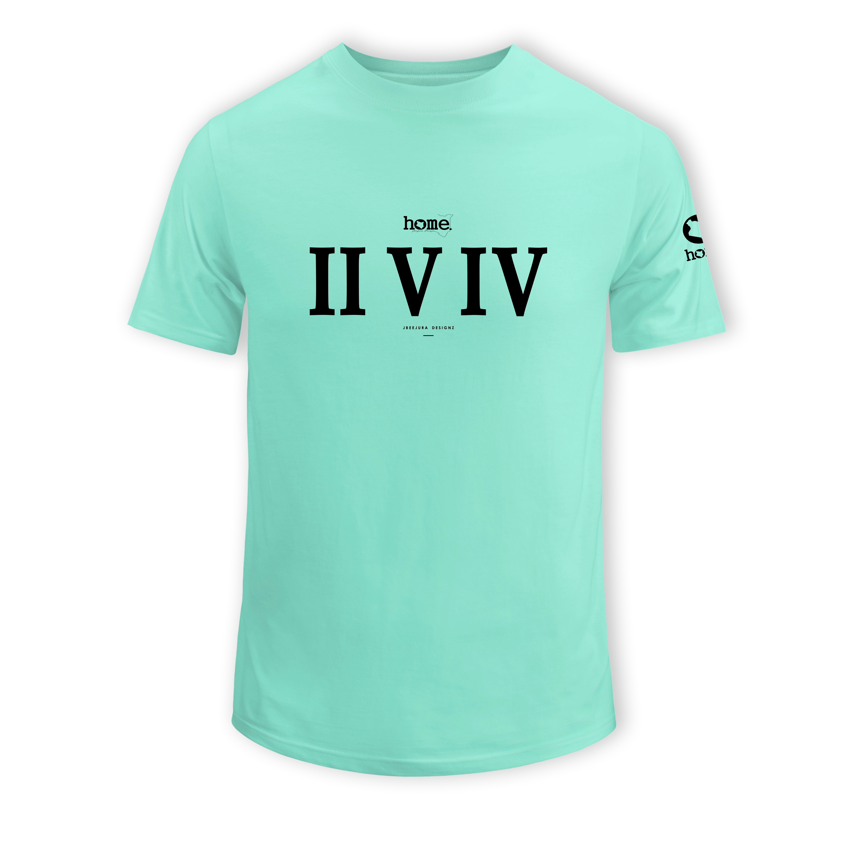 home_254 SHORT-SLEEVED TURQUOISE GREEN T-SHIRT WITH A BLACK ROMAN NUMERALS PRINT – COTTON PLUS FABRIC