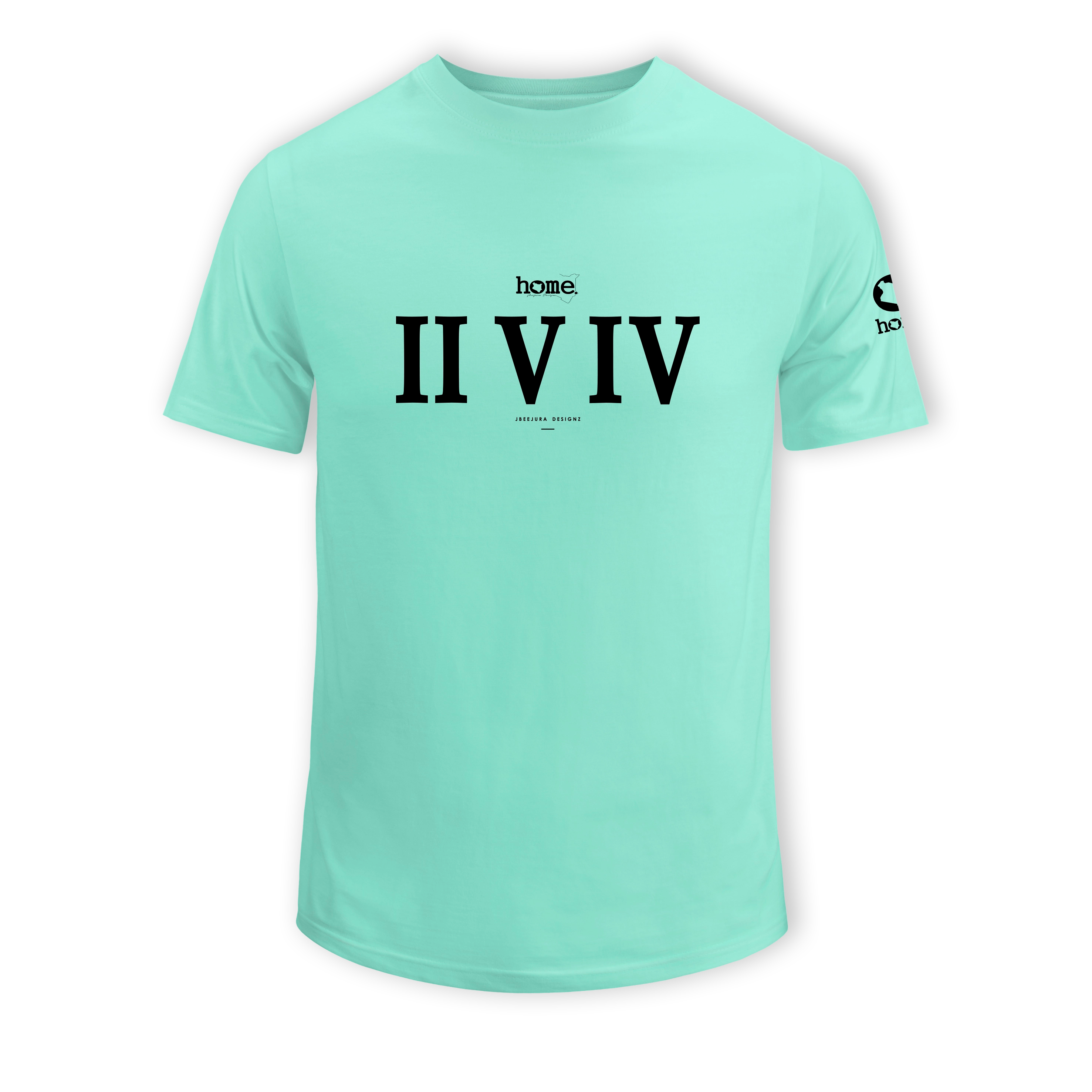 home_254 KIDS SHORT-SLEEVED TURQUOISE GREEN T-SHIRT WITH A BLACK ROMAN NUMERALS PRINT – COTTON PLUS FABRIC