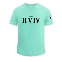 home_254 KIDS SHORT-SLEEVED TURQUOISE GREEN T-SHIRT WITH A BLACK ROMAN NUMERALS PRINT – COTTON PLUS FABRIC