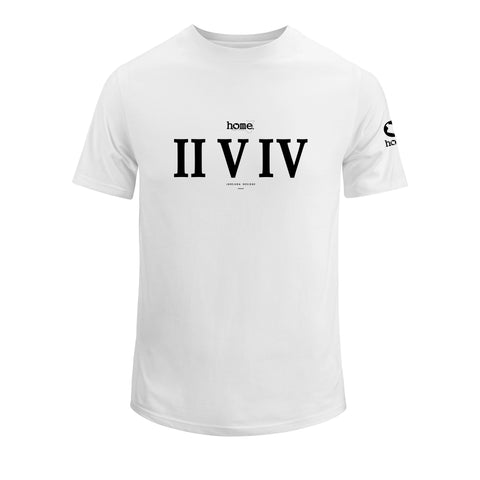 home_254 SHORT-SLEEVED WHITE T-SHIRT WITH A BLACK ROMAN NUMERALS PRINT – COTTON PLUS FABRIC