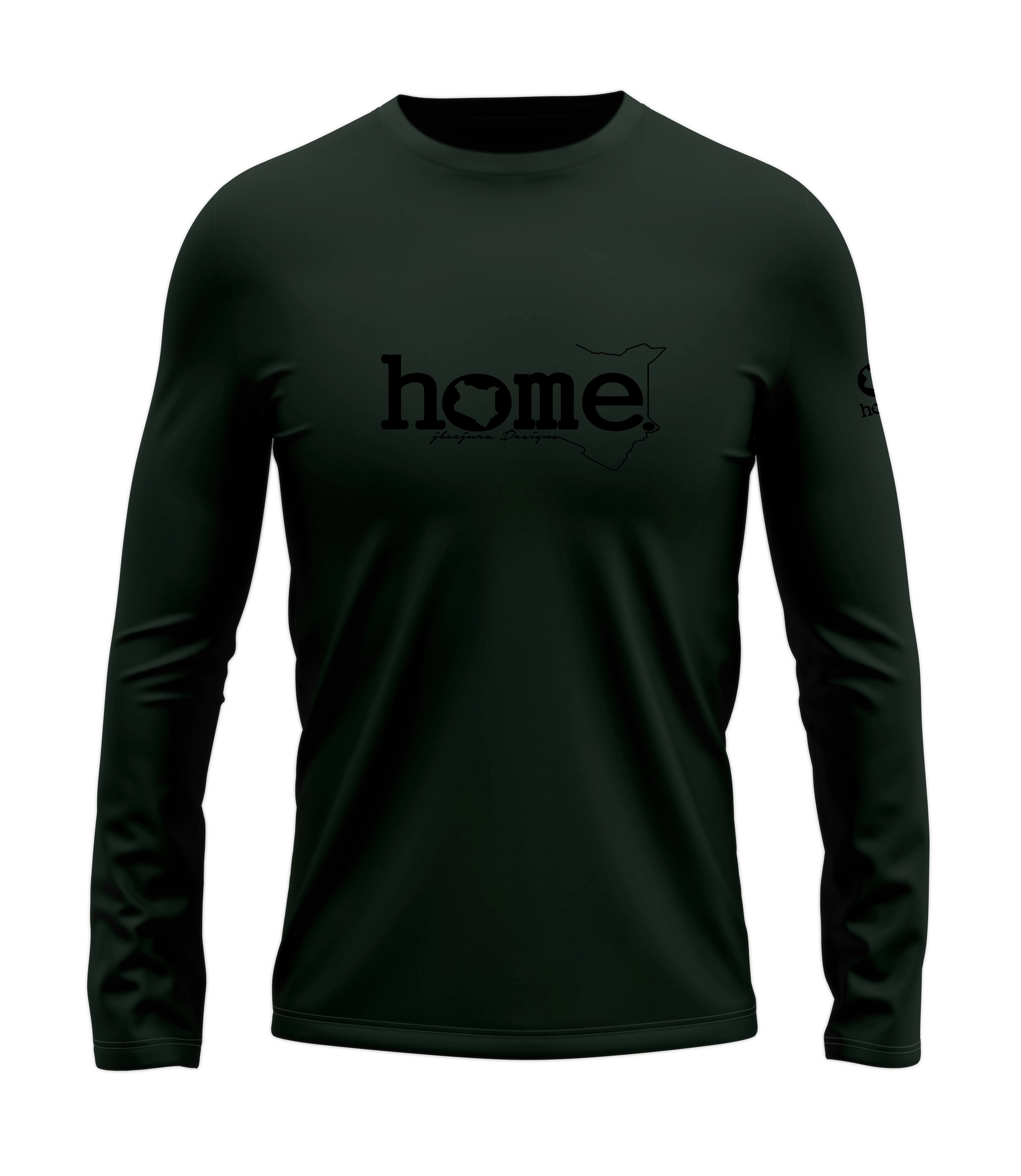 home_254 LONG-SLEEVED FOREST GREEN T-SHIRT WITH A BLACK CLASSIC WORDS PRINT – COTTON PLUS FABRIC