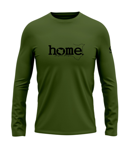 home_254 LONG-SLEEVED JUNGLE GREEN T-SHIRT WITH A BLACK CLASSIC WORDS PRINT – COTTON PLUS FABRIC