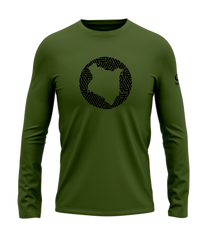 home_254 LONG-SLEEVED JUNGLE GREEN T-SHIRT WITH A BLACK MAP PRINT – COTTON PLUS FABRIC