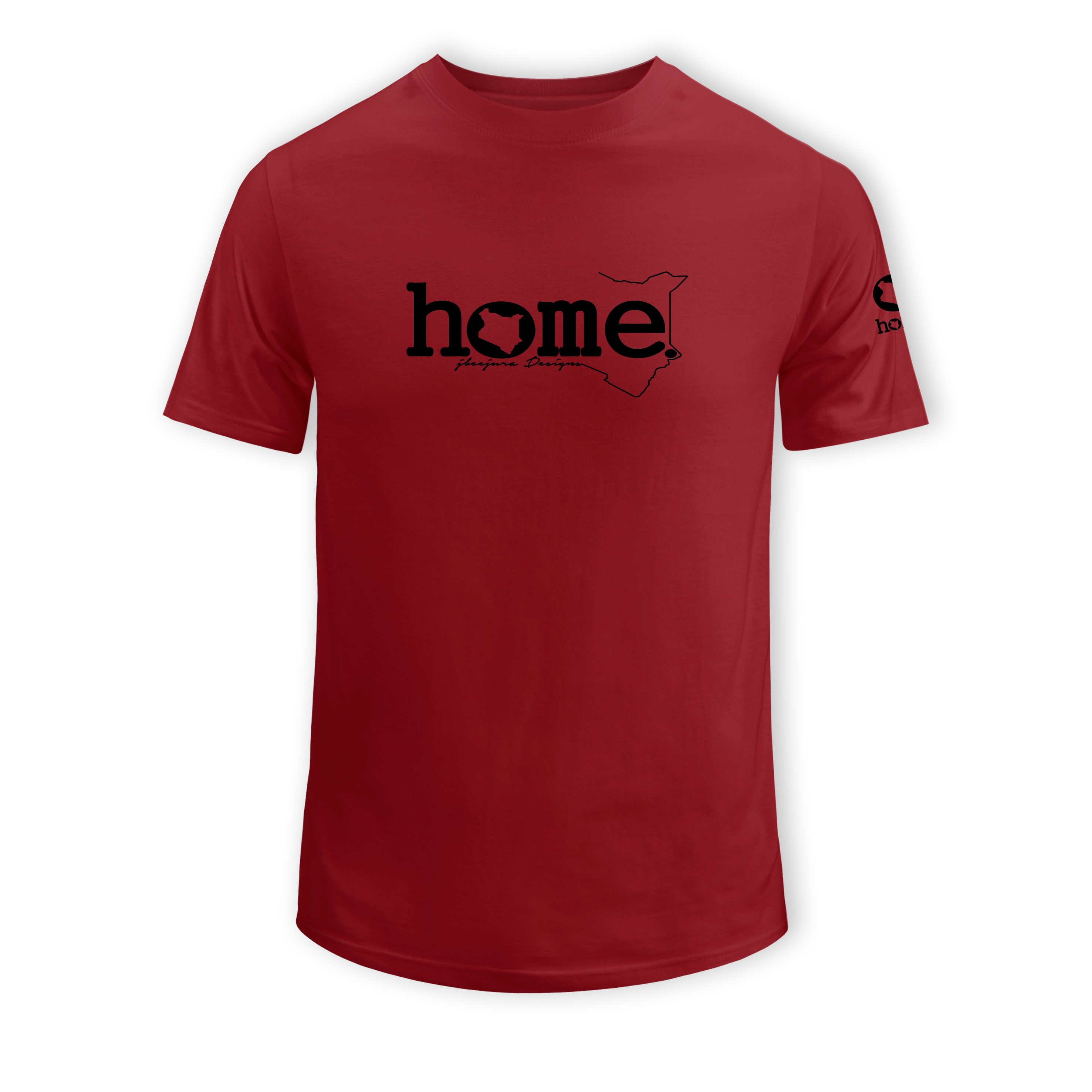 home_254 SHORT-SLEEVED MAROON RED T-SHIRT WITH A BLACK CLASSIC WORDS PRINT – COTTON PLUS FABRIC