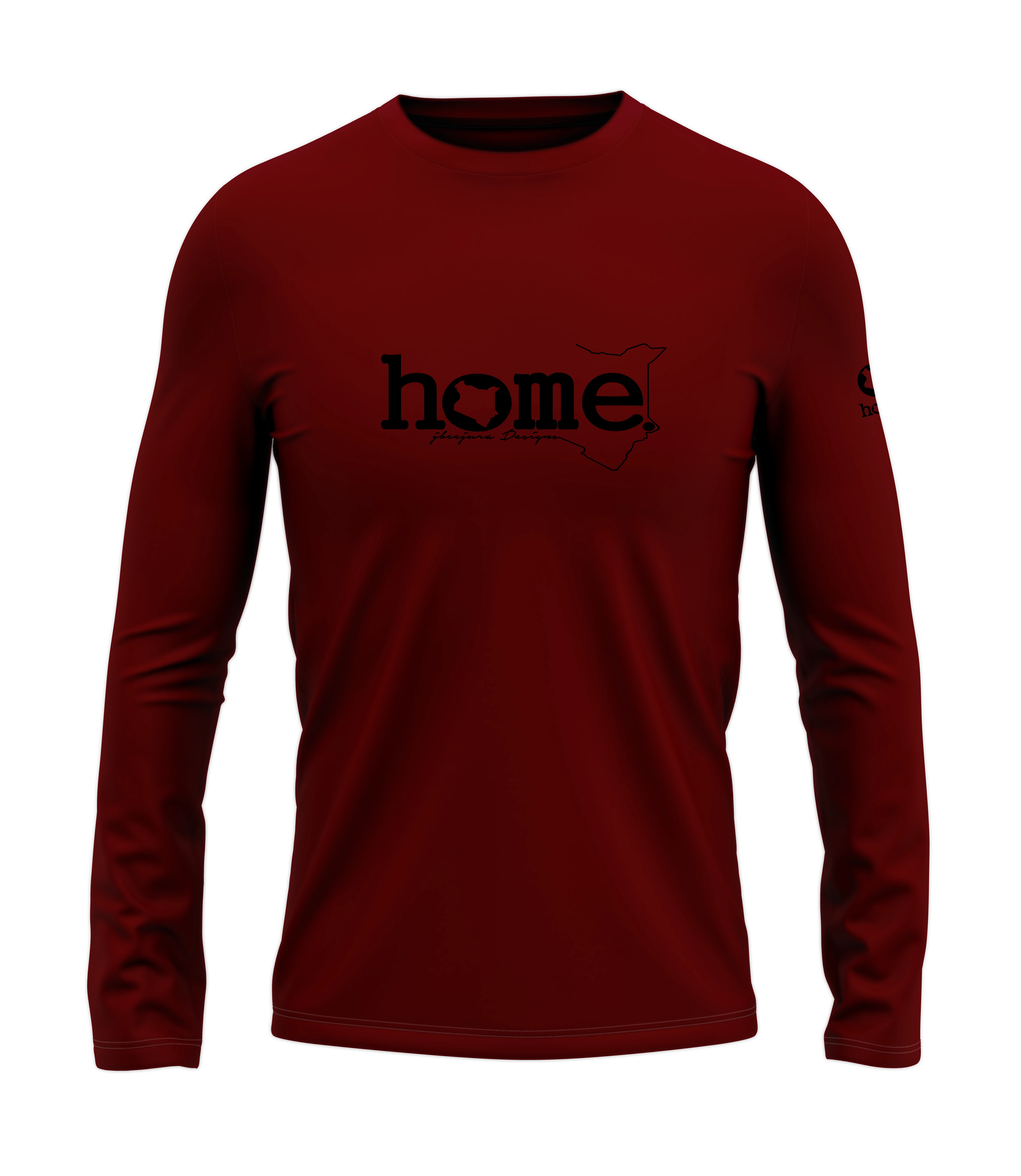 home_254 LONG-SLEEVED MAROON RED T-SHIRT WITH A BLACK CLASSIC WORDS PRINT – COTTON PLUS FABRIC