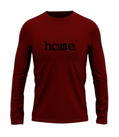 home_254 LONG-SLEEVED MAROON RED T-SHIRT WITH A BLACK CLASSIC WORDS PRINT – COTTON PLUS FABRIC