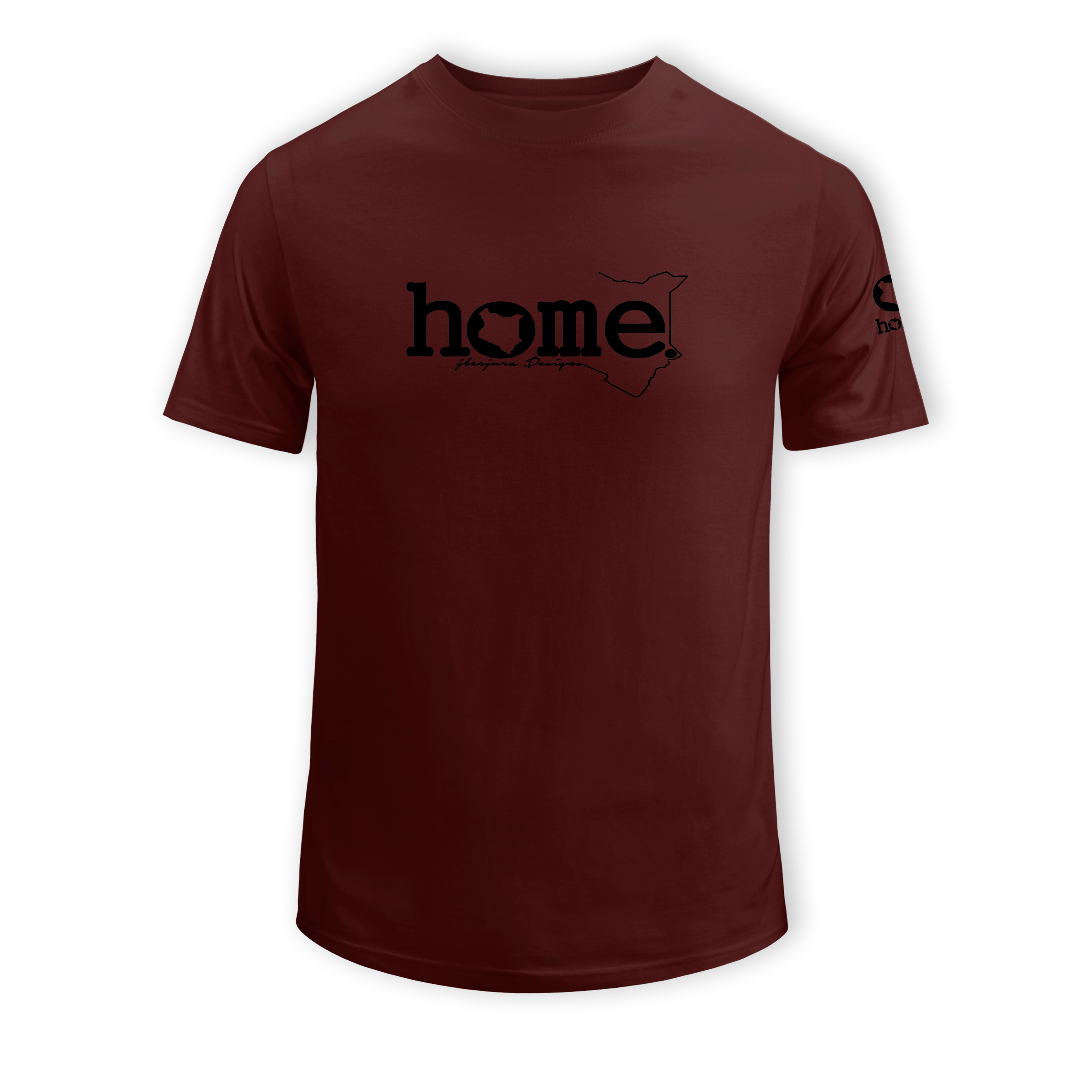 home_254 SHORT-SLEEVED MAROON T-SHIRT WITH A BLACK CLASSIC WORDS PRINT – COTTON PLUS FABRIC