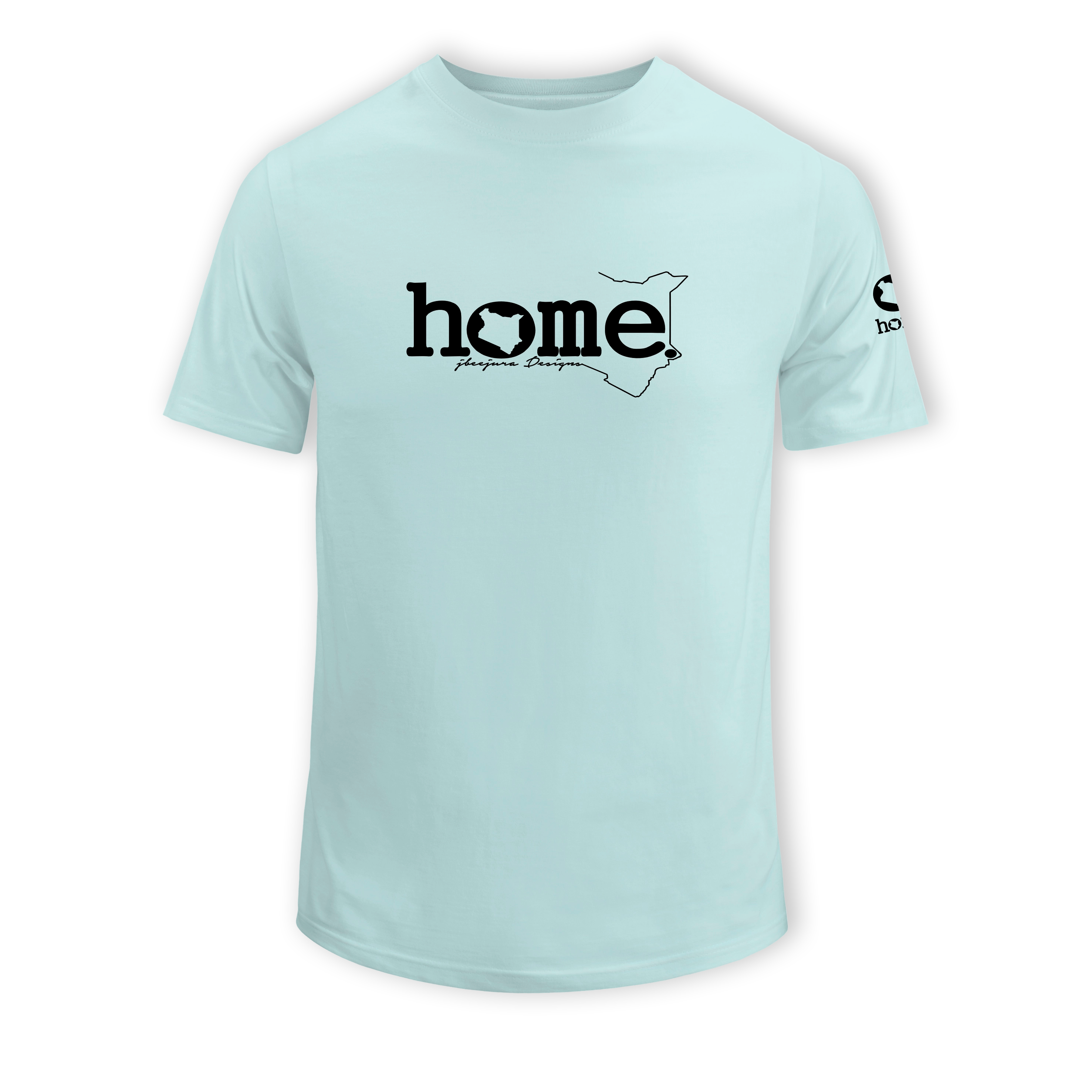 home_254 SHORT-SLEEVED MISTY BLUE T-SHIRT WITH A BLACK CLASSIC WORDS  PRINT – COTTON PLUS FABRIC