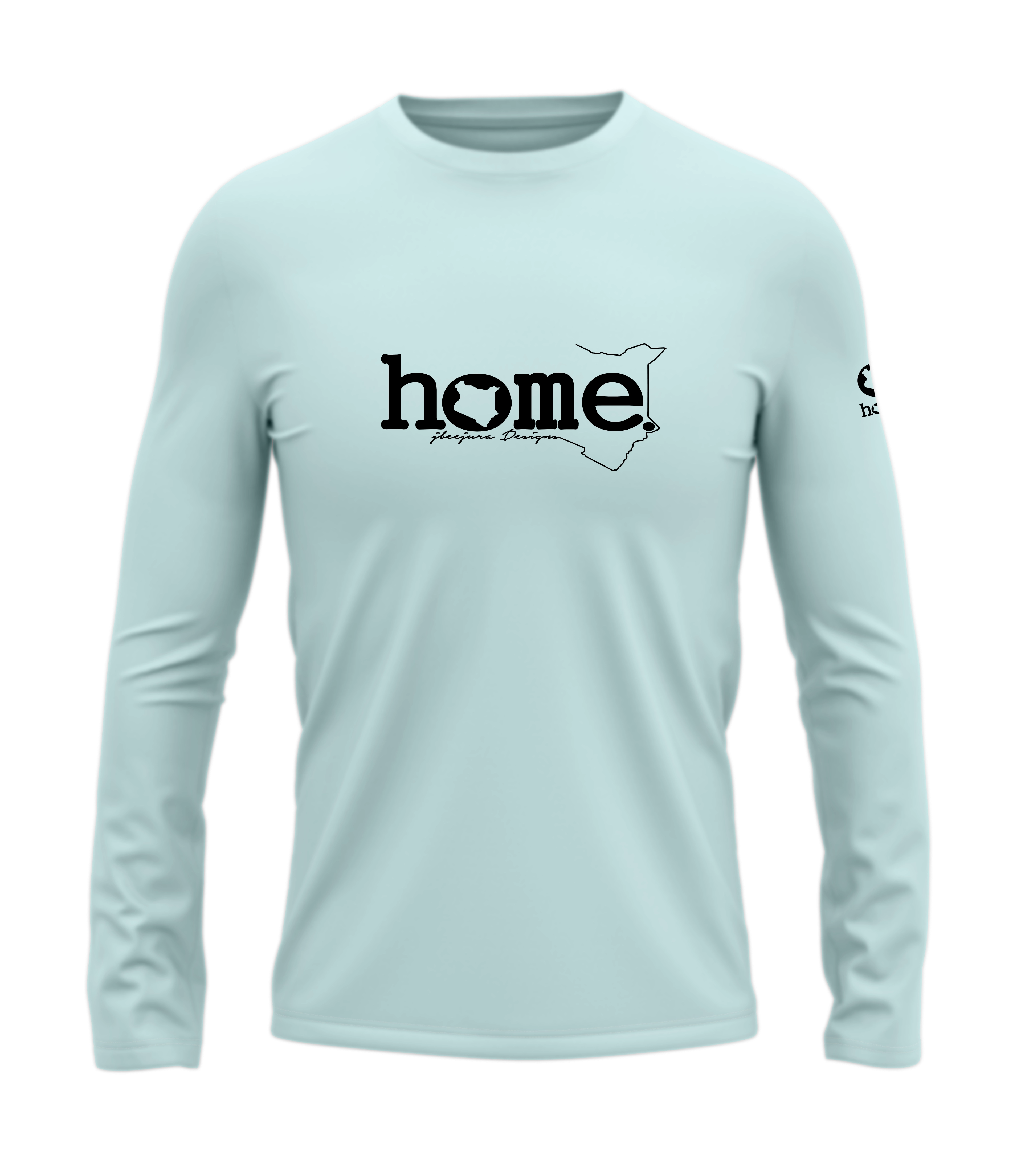 home_254 LONG-SLEEVED MISTY BLUE T-SHIRT WITH A BLACK CLASSIC WORDS  PRINT – COTTON PLUS FABRIC