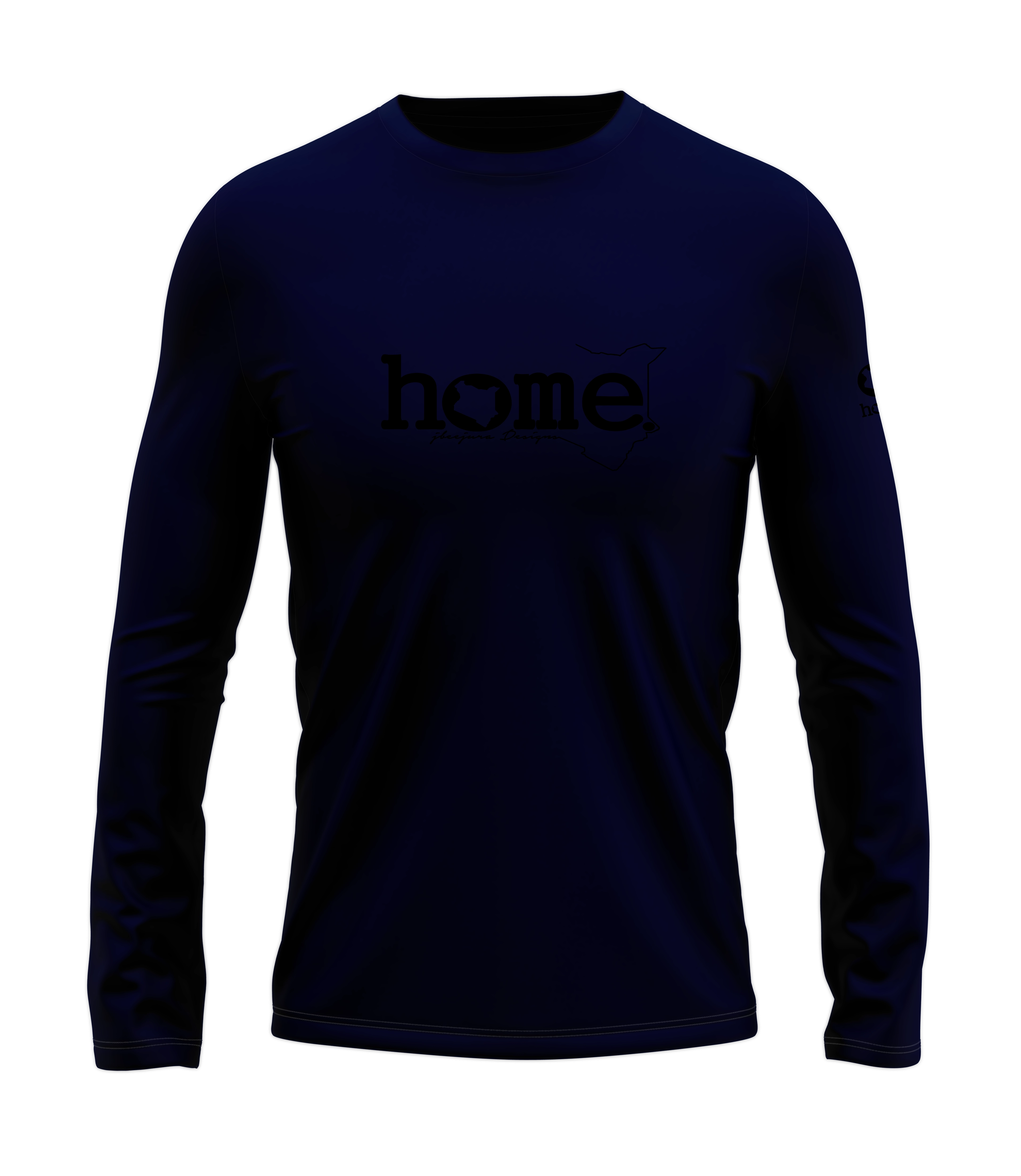 home_254 LONG-SLEEVED NAVY BLUE T-SHIRT WITH A BLACK CLASSIC WORDS PRINT – COTTON PLUS FABRIC