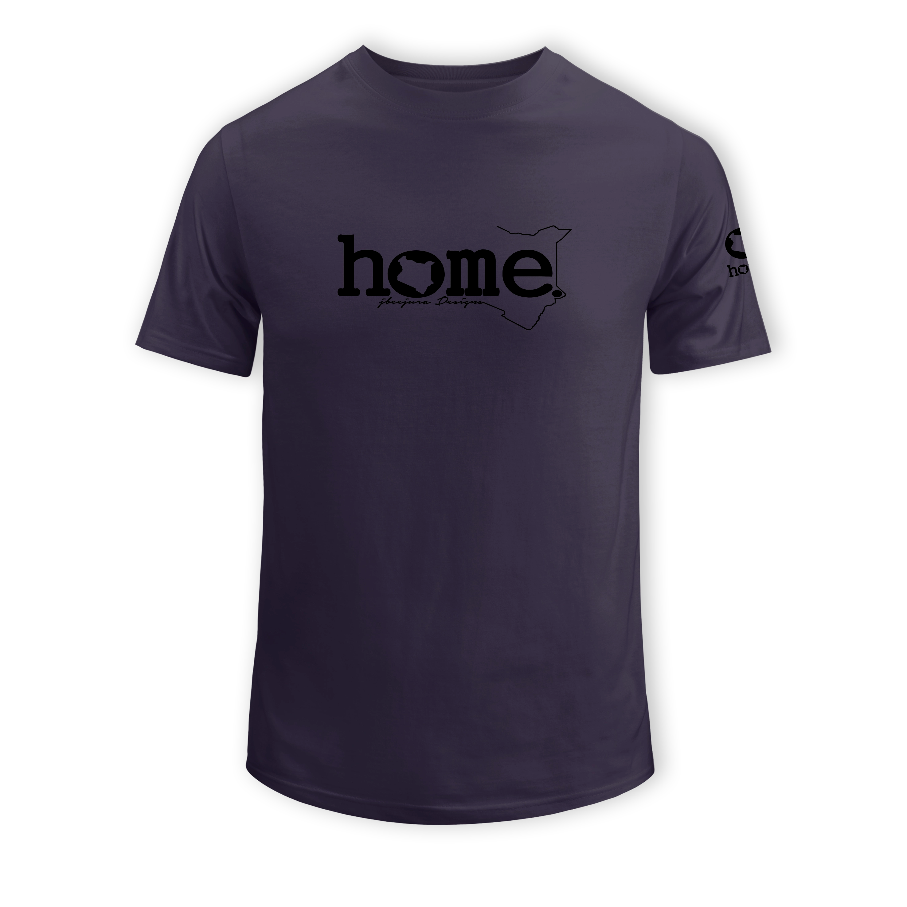 home_254 SHORT-SLEEVED RICH PURPLE T-SHIRT WITH A BLACK CLASSIC WORDS PRINT – COTTON PLUS FABRIC