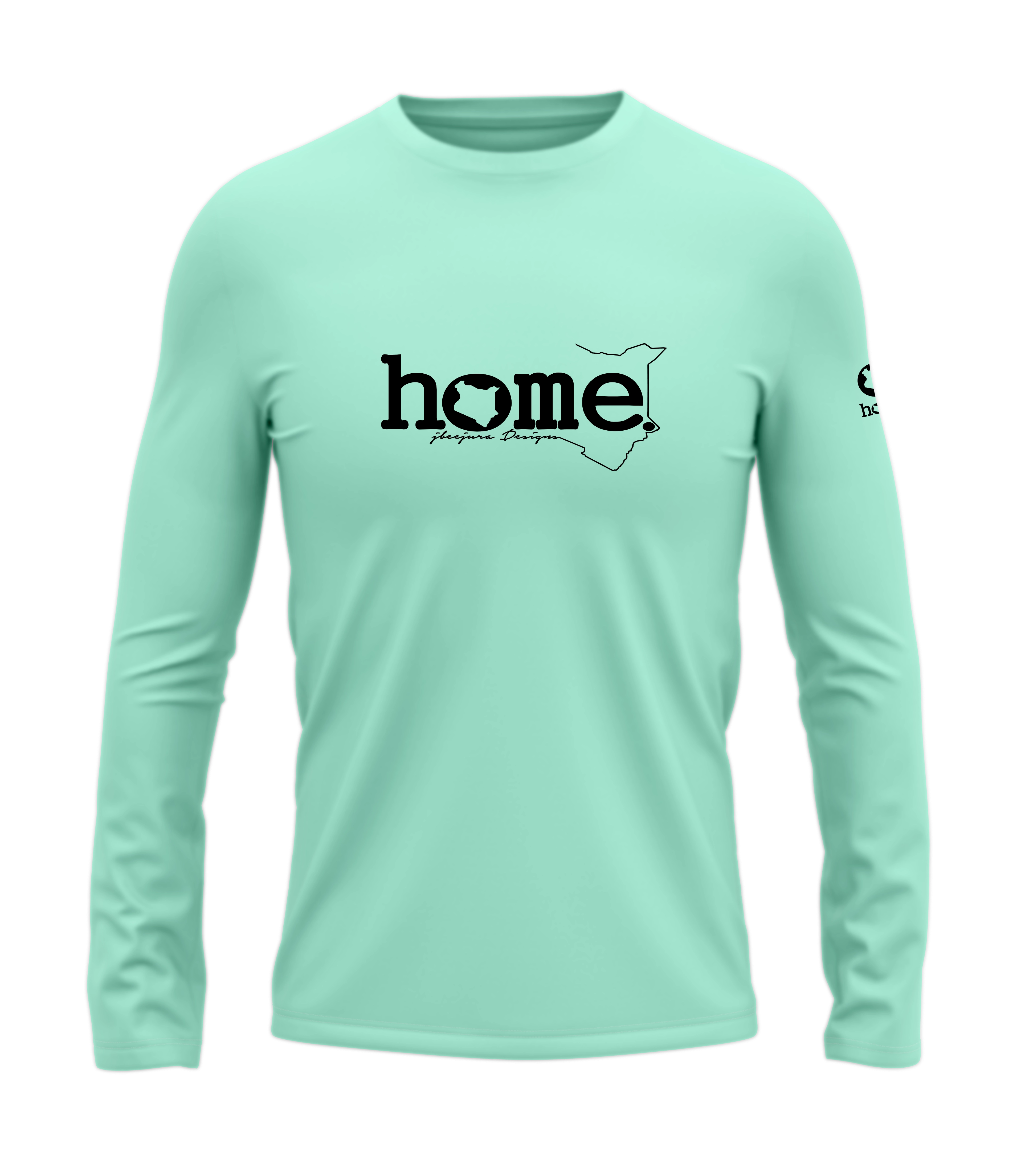 home_254 LONG-SLEEVED TURQUOISE GREEN T-SHIRT WITH A BLACK CLASSIC WORDS PRINT – COTTON PLUS FABRIC