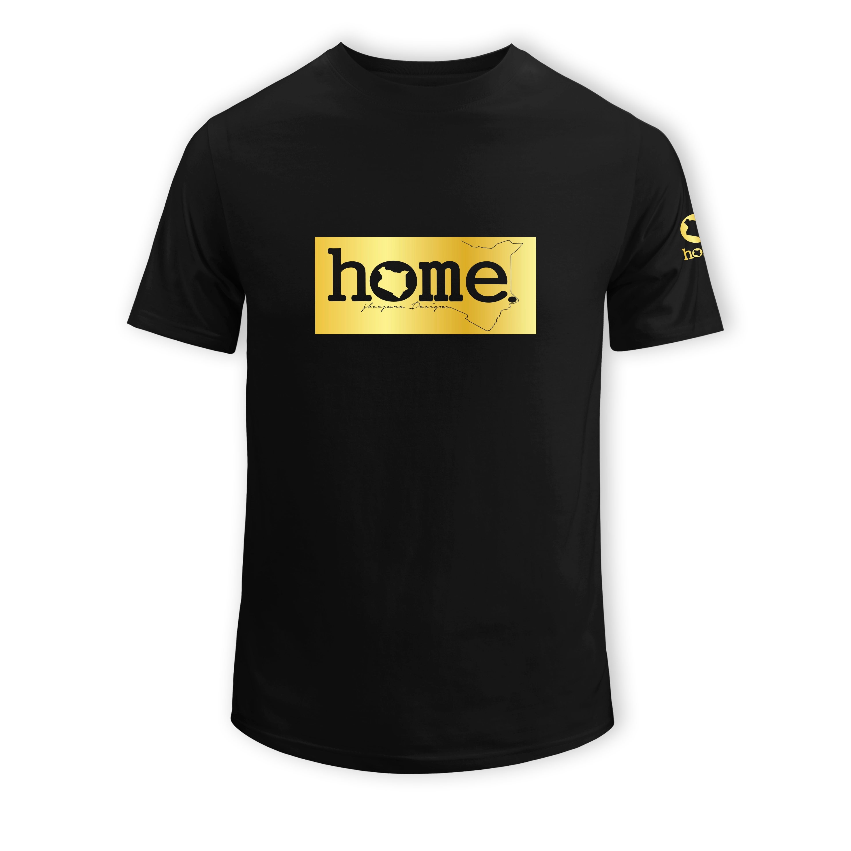 home_254 SHORT-SLEEVED BLACK T-SHIRT WITH A GOLD CLASSIC PRINT – COTTON PLUS FABRIC