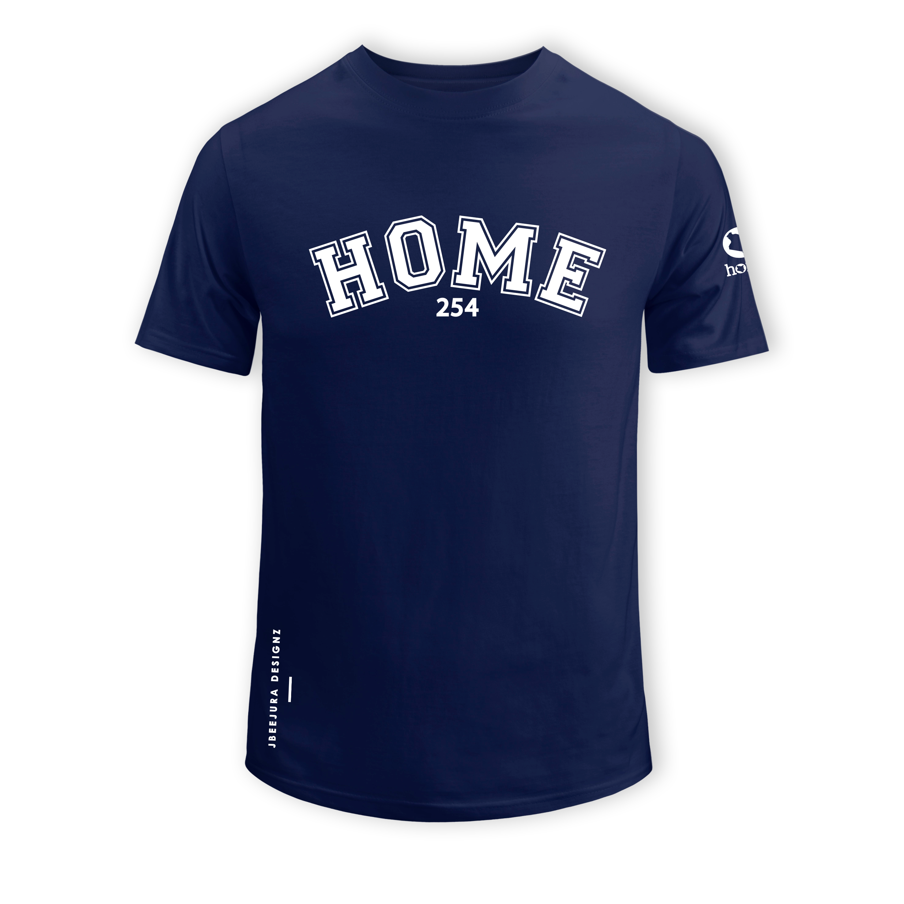 home_254 SHORT-SLEEVED NAVY BLUE T-SHIRT WITH A WHITE COLLEGE PRINT – COTTON PLUS FABRIC