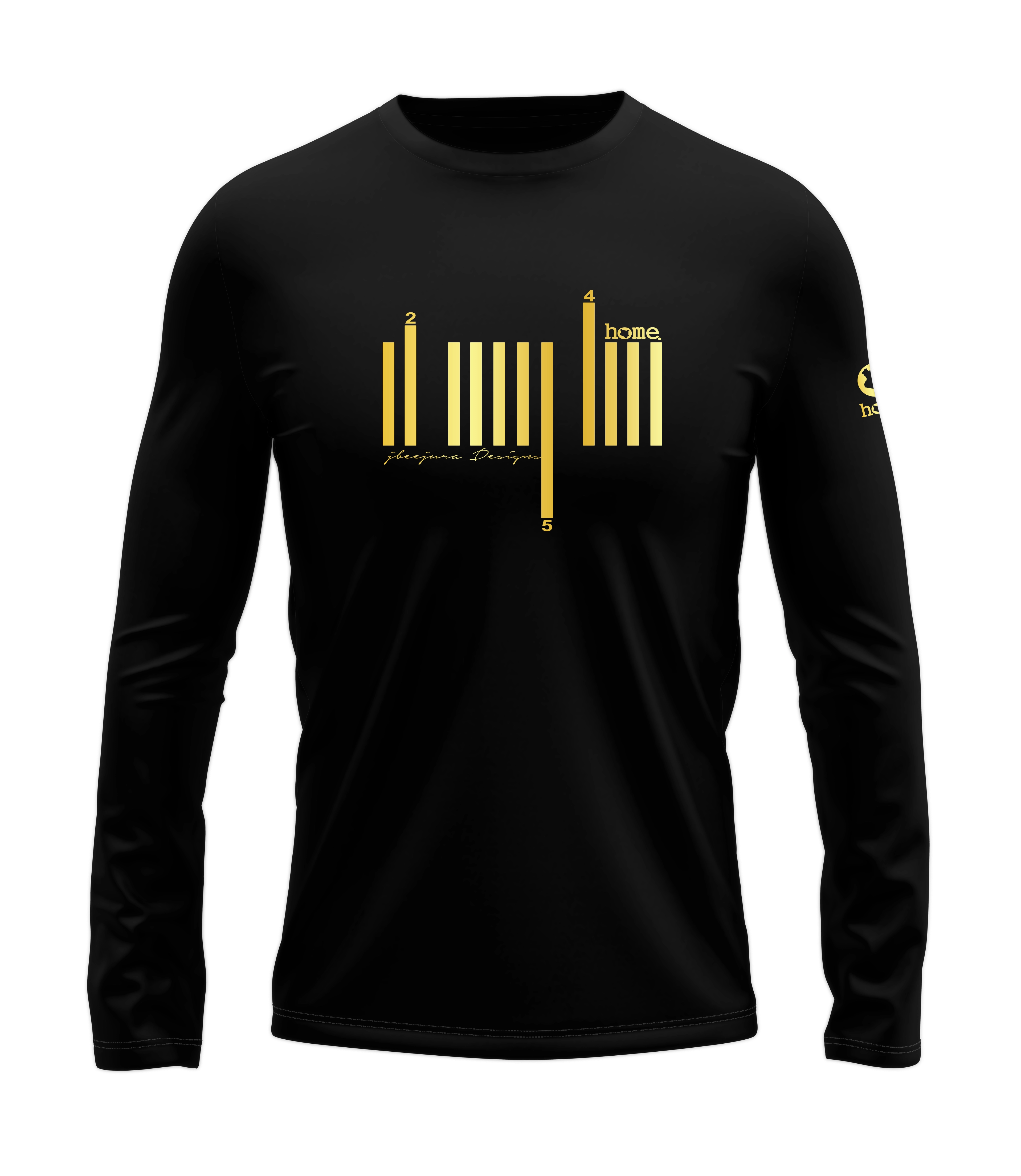 home_254 LONG-SLEEVED BLACK T-SHIRT WITH A GOLD BARS PRINT – COTTON PLUS FABRIC