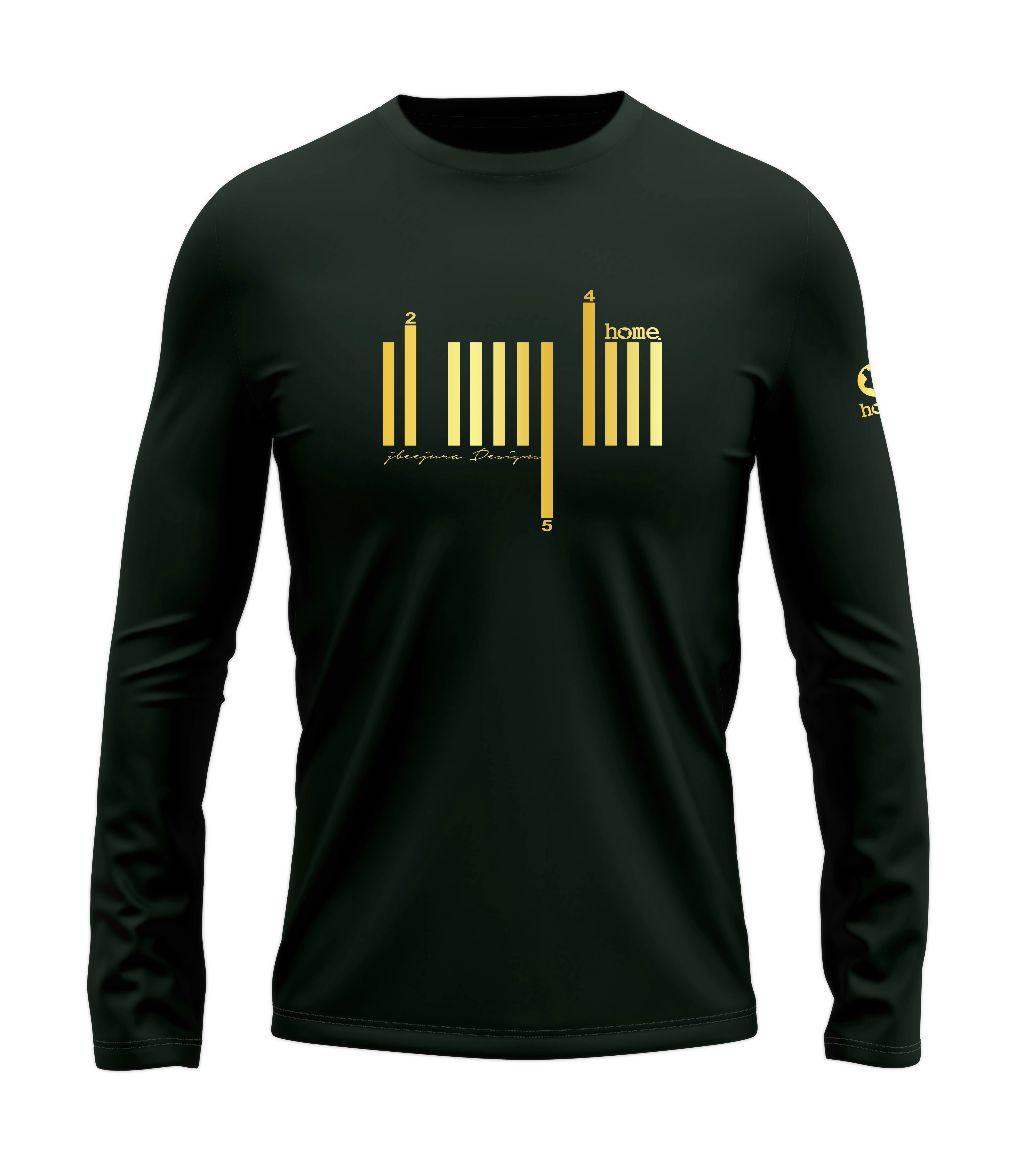 home_254 LONG-SLEEVED FOREST GREEN T-SHIRT WITH A GOLD BARS PRINT – COTTON PLUS FABRIC