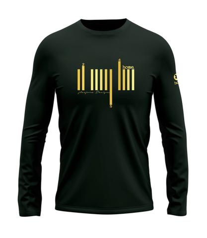 home_254 LONG-SLEEVED FOREST GREEN T-SHIRT WITH A GOLD BARS PRINT – COTTON PLUS FABRIC