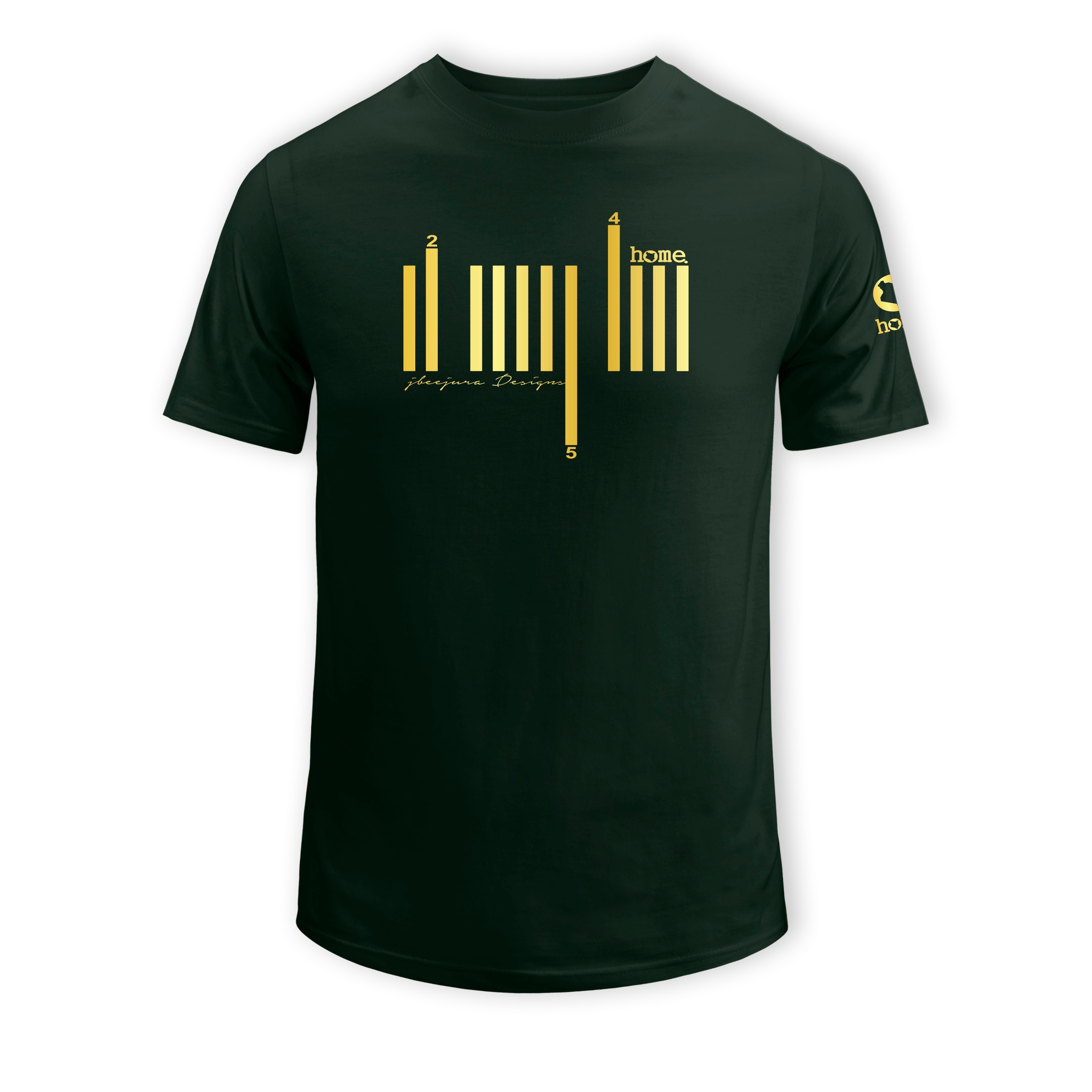 home_254 SHORT-SLEEVED FOREST GREEN T-SHIRT WITH A GOLD BARS PRINT – COTTON PLUS FABRIC