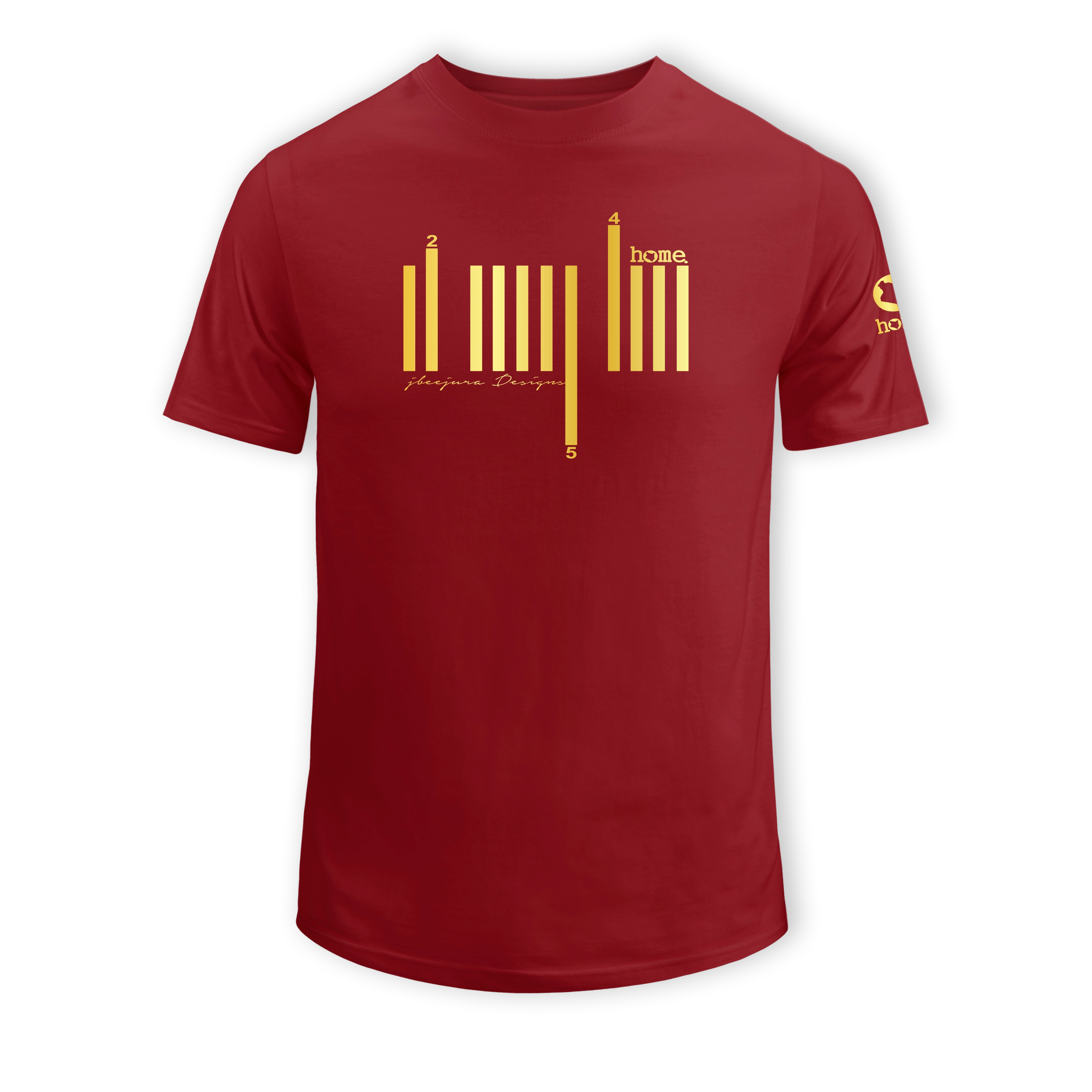 home_254 SHORT-SLEEVED MAROON RED T-SHIRT WITH A GOLD BARS PRINT – COTTON PLUS FABRIC