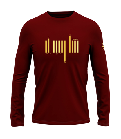 home_254 LONG-SLEEVED MAROON RED T-SHIRT WITH A GOLD BARS PRINT – COTTON PLUS FABRIC
