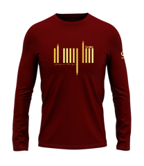 home_254 LONG-SLEEVED MAROON RED T-SHIRT WITH A GOLD BARS PRINT – COTTON PLUS FABRIC