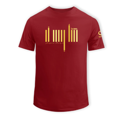 home_254 KIDS SHORT-SLEEVED MAROON RED T-SHIRT WITH A GOLD BARS PRINT – COTTON PLUS FABRIC