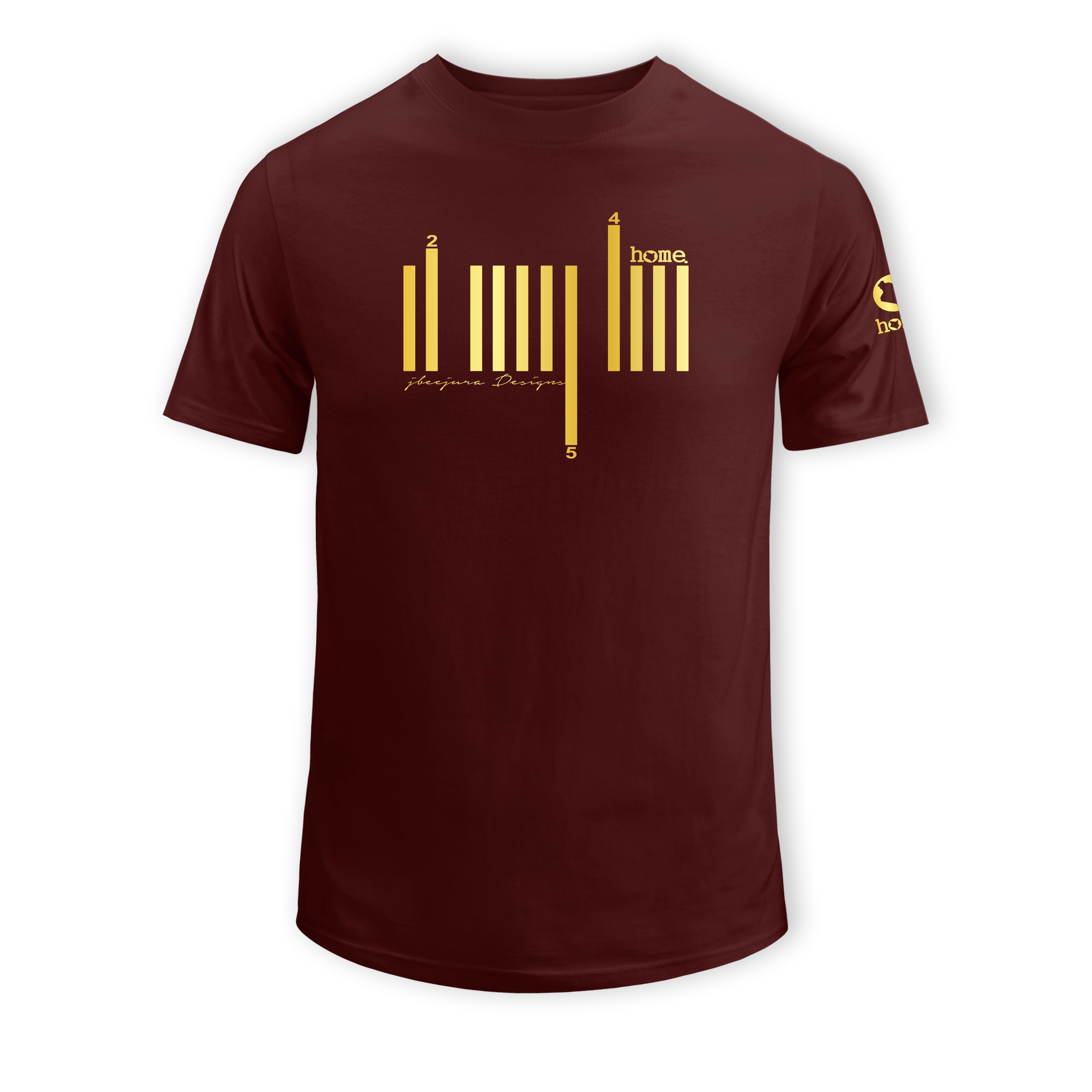 home_254 SHORT-SLEEVED MAROON T-SHIRT WITH A GOLD BARS PRINT – COTTON PLUS FABRIC