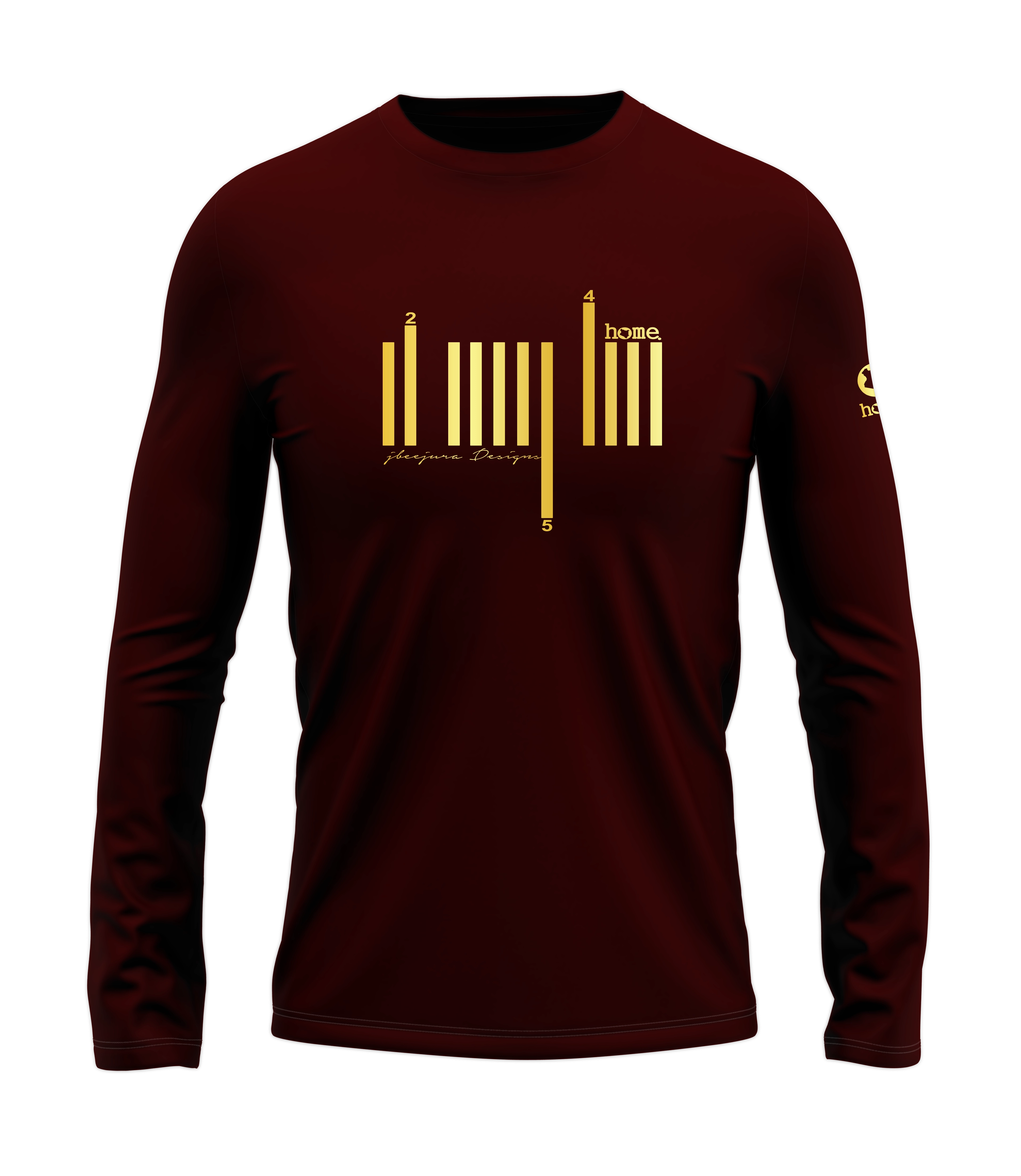 home_254 LONG-SLEEVED MAROON T-SHIRT WITH A GOLD BARS PRINT – COTTON PLUS FABRIC
