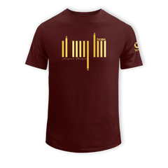 home_254 SHORT-SLEEVED MAROON T-SHIRT WITH A GOLD BARS PRINT – COTTON PLUS FABRIC