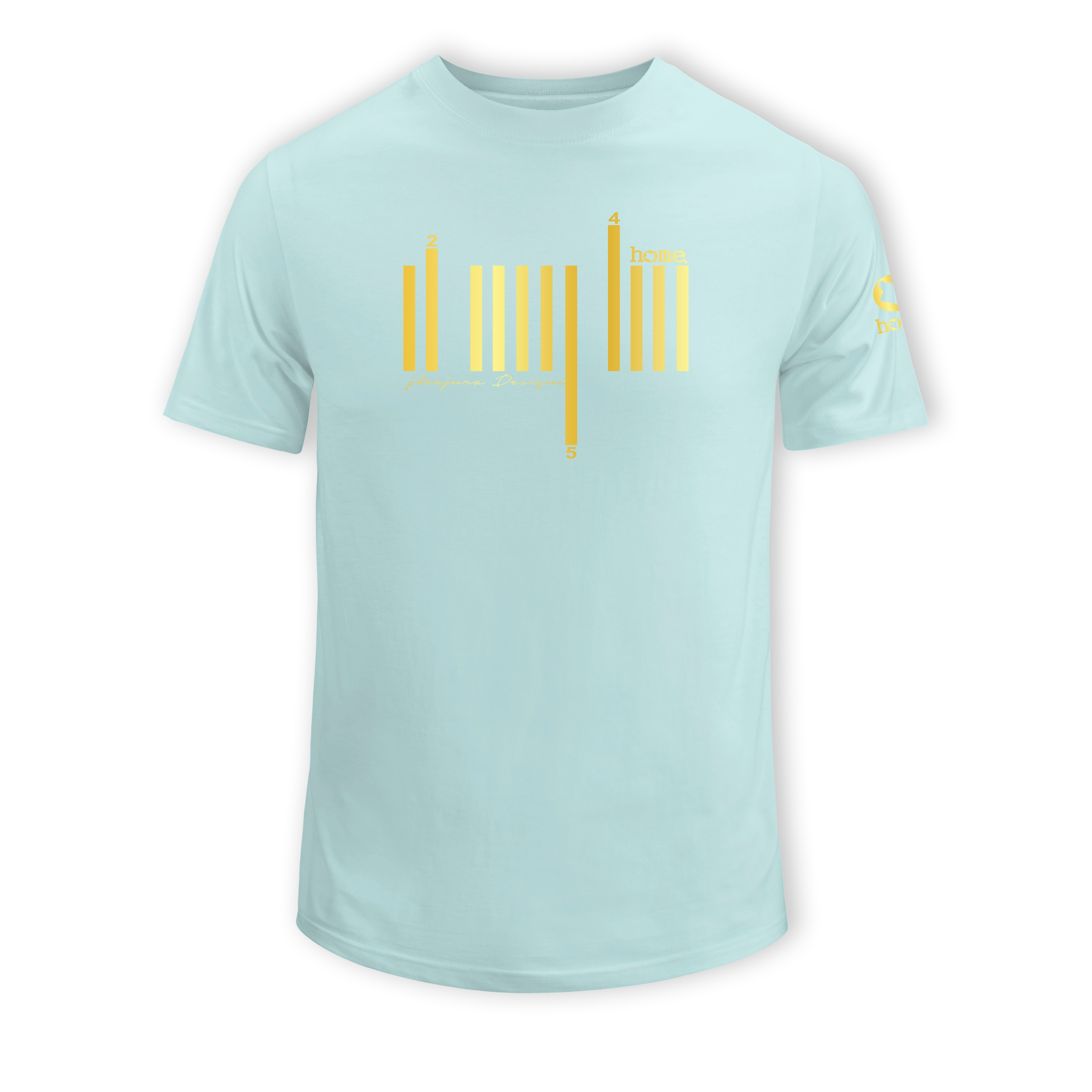 home_254 SHORT-SLEEVED MISTY BLUE T-SHIRT WITH A GOLD BARS PRINT – COTTON PLUS FABRIC