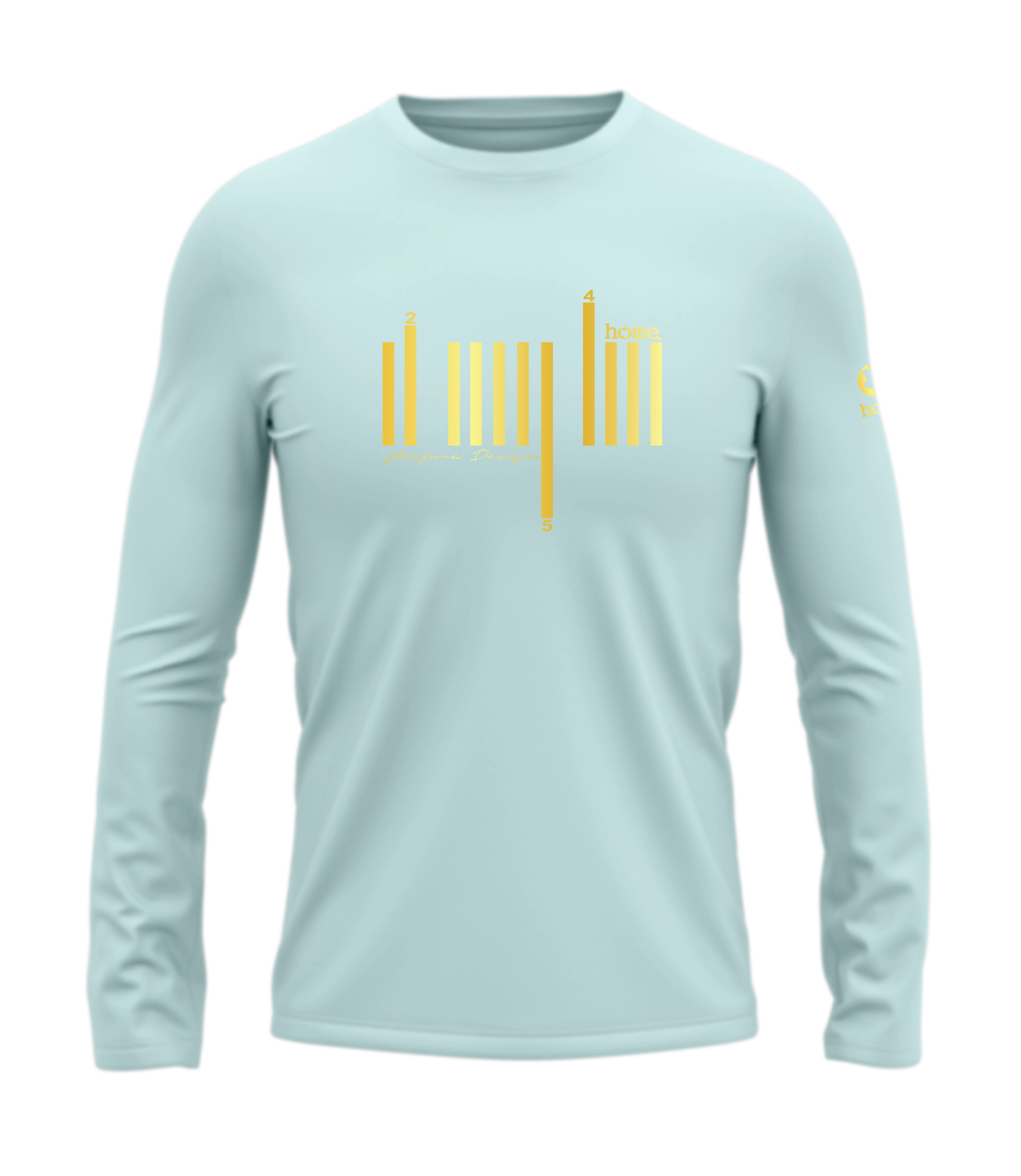 home_254 LONG-SLEEVED MISTY BLUE T-SHIRT WITH A GOLD BARS PRINT – COTTON PLUS FABRIC