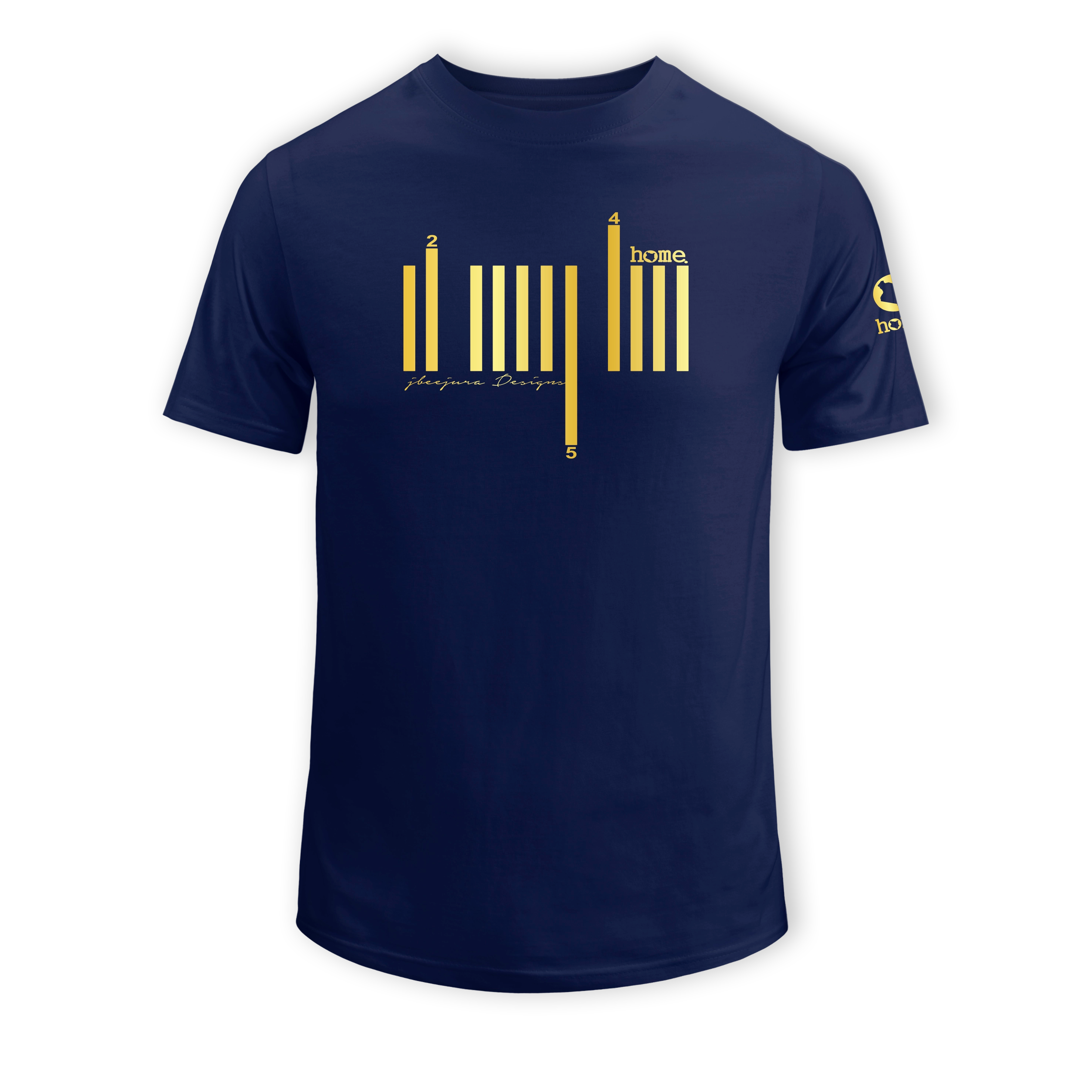 home_254 SHORT-SLEEVED NAVY BLUE T-SHIRT WITH A GOLD BARS PRINT – COTTON PLUS FABRIC