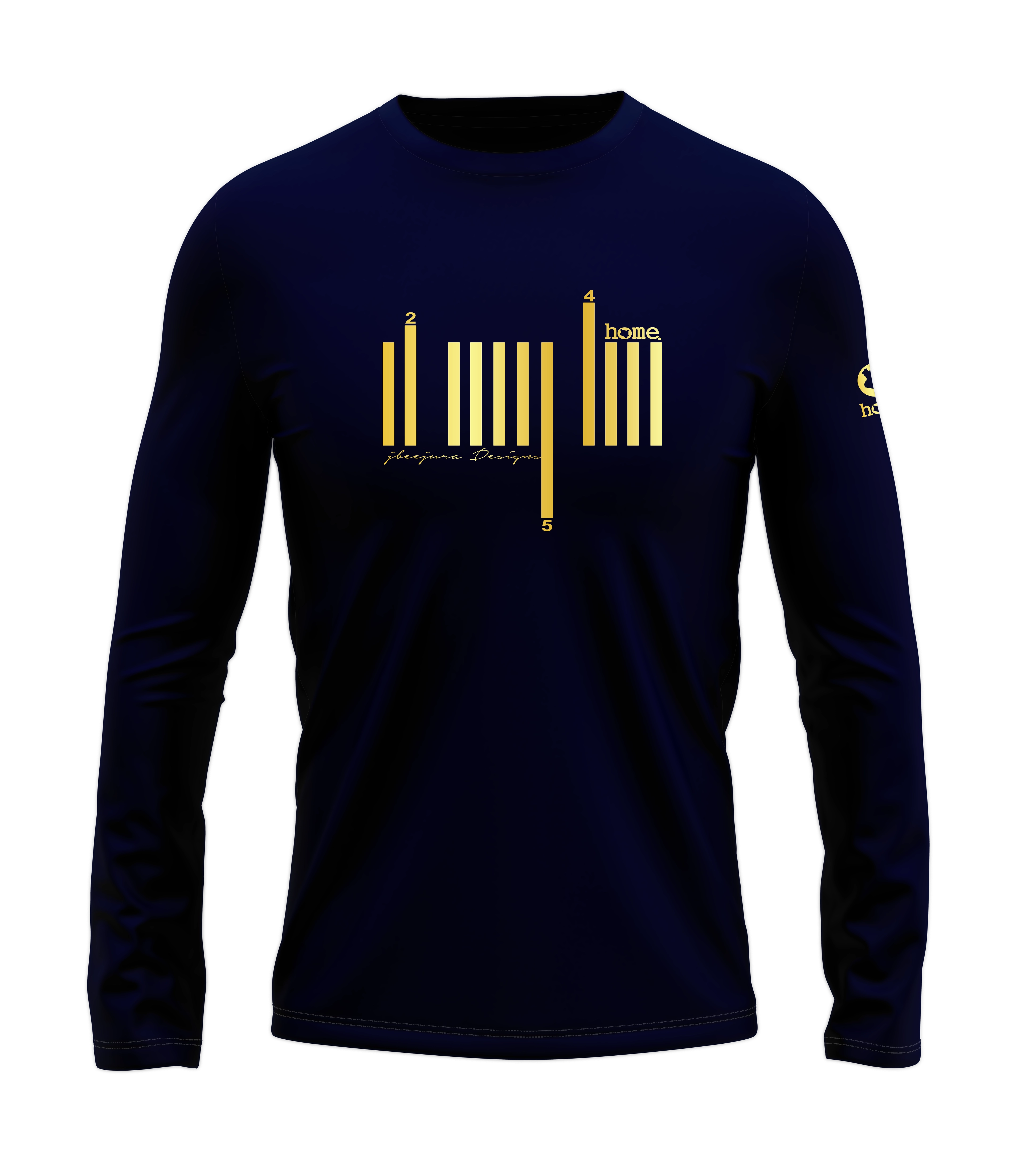 home_254 LONG-SLEEVED NAVY BLUE T-SHIRT WITH A GOLD BARS PRINT – COTTON PLUS FABRIC