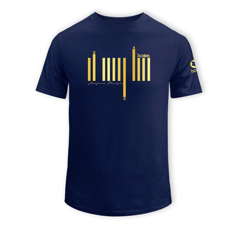 home_254 SHORT-SLEEVED NAVY BLUE T-SHIRT WITH A GOLD BARS PRINT – COTTON PLUS FABRIC