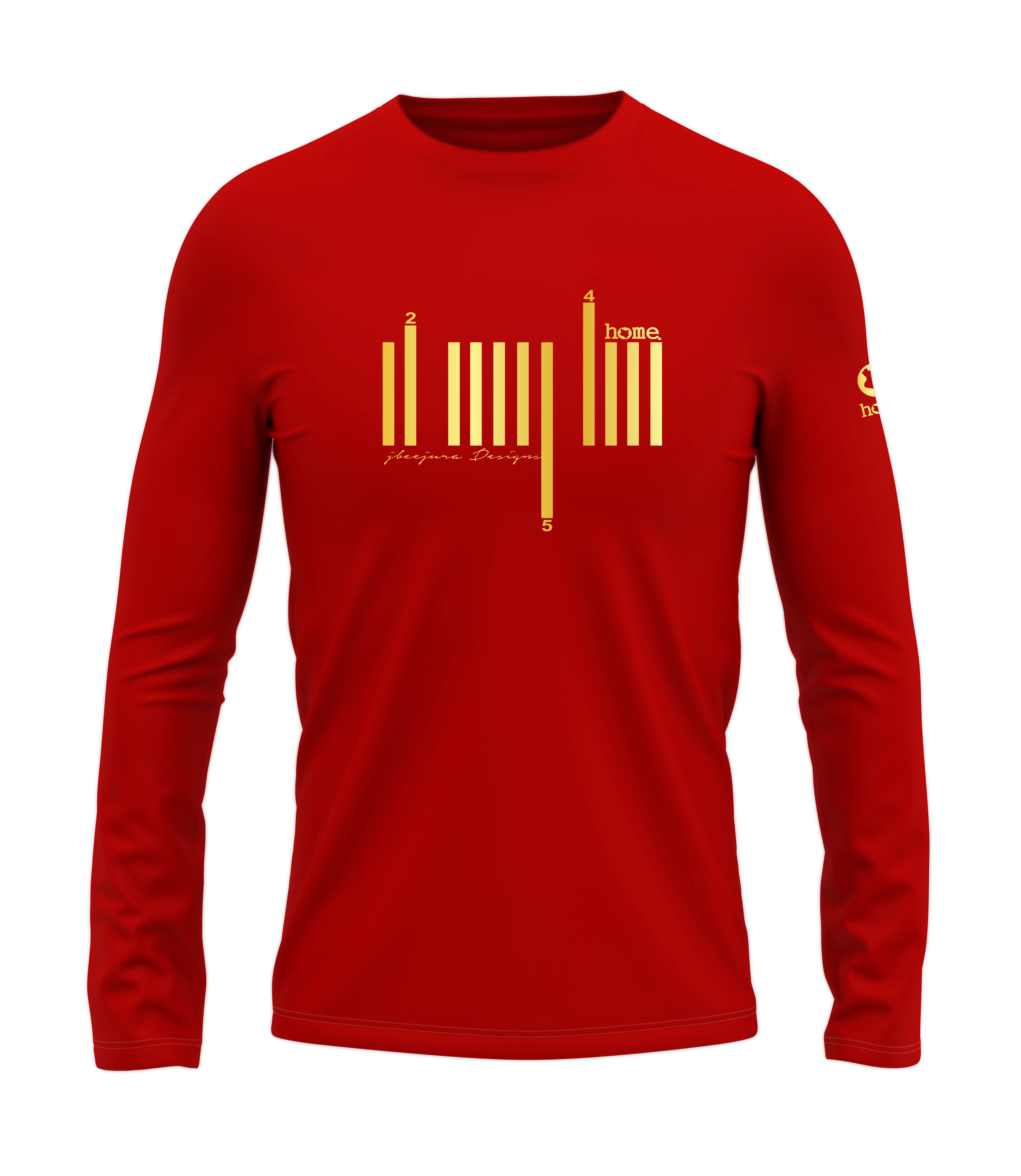 home_254 LONG-SLEEVED RED T-SHIRT WITH A GOLD BARS PRINT – COTTON PLUS FABRIC
