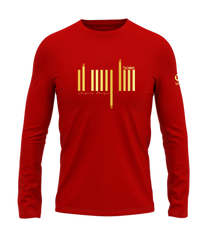 home_254 LONG-SLEEVED RED T-SHIRT WITH A GOLD BARS PRINT – COTTON PLUS FABRIC