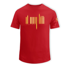 home_254 SHORT-SLEEVED RED T-SHIRT WITH A GOLD BARS PRINT – COTTON PLUS FABRIC