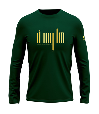 home_254 LONG-SLEEVED RICH GREEN T-SHIRT WITH A GOLD BARS PRINT – COTTON PLUS FABRIC