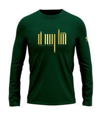 home_254 LONG-SLEEVED RICH GREEN T-SHIRT WITH A GOLD BARS PRINT – COTTON PLUS FABRIC