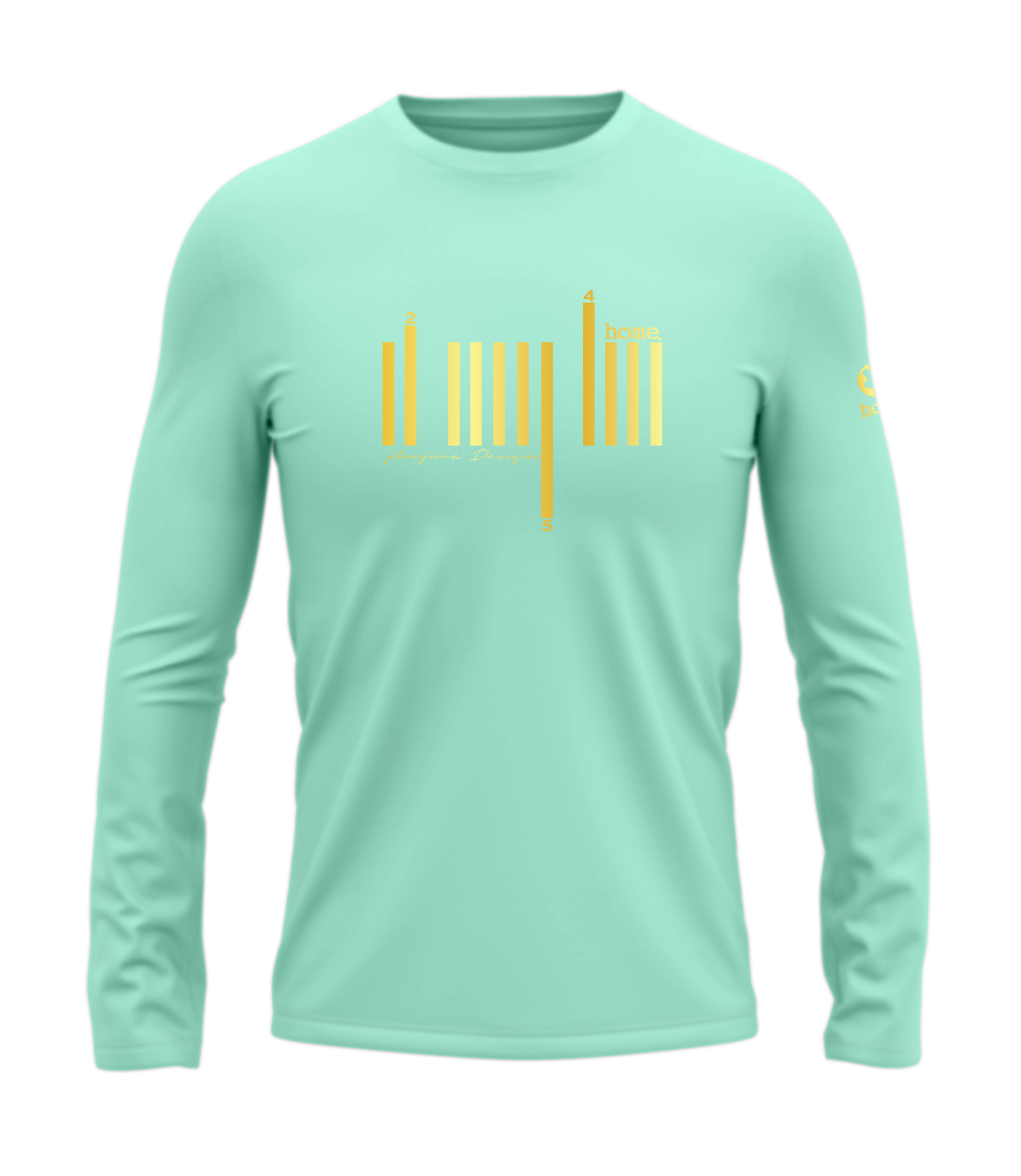 home_254 LONG-SLEEVED TURQUOISE GREEN T-SHIRT WITH A GOLD BARS PRINT – COTTON PLUS FABRIC