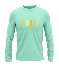 home_254 LONG-SLEEVED TURQUOISE GREEN T-SHIRT WITH A GOLD BARS PRINT – COTTON PLUS FABRIC