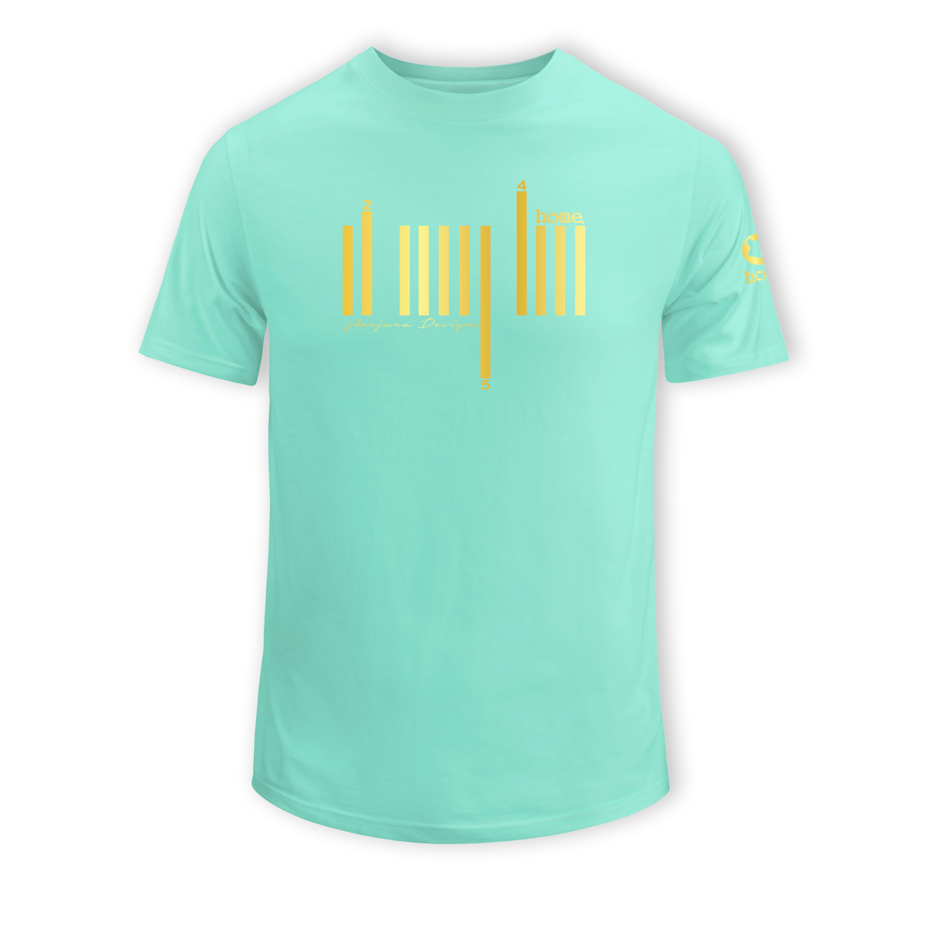 home_254 SHORT-SLEEVED TURQUOISE GREEN T-SHIRT WITH A GOLD BARS PRINT – COTTON PLUS FABRIC