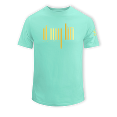 home_254 SHORT-SLEEVED TURQUOISE GREEN T-SHIRT WITH A GOLD BARS PRINT – COTTON PLUS FABRIC
