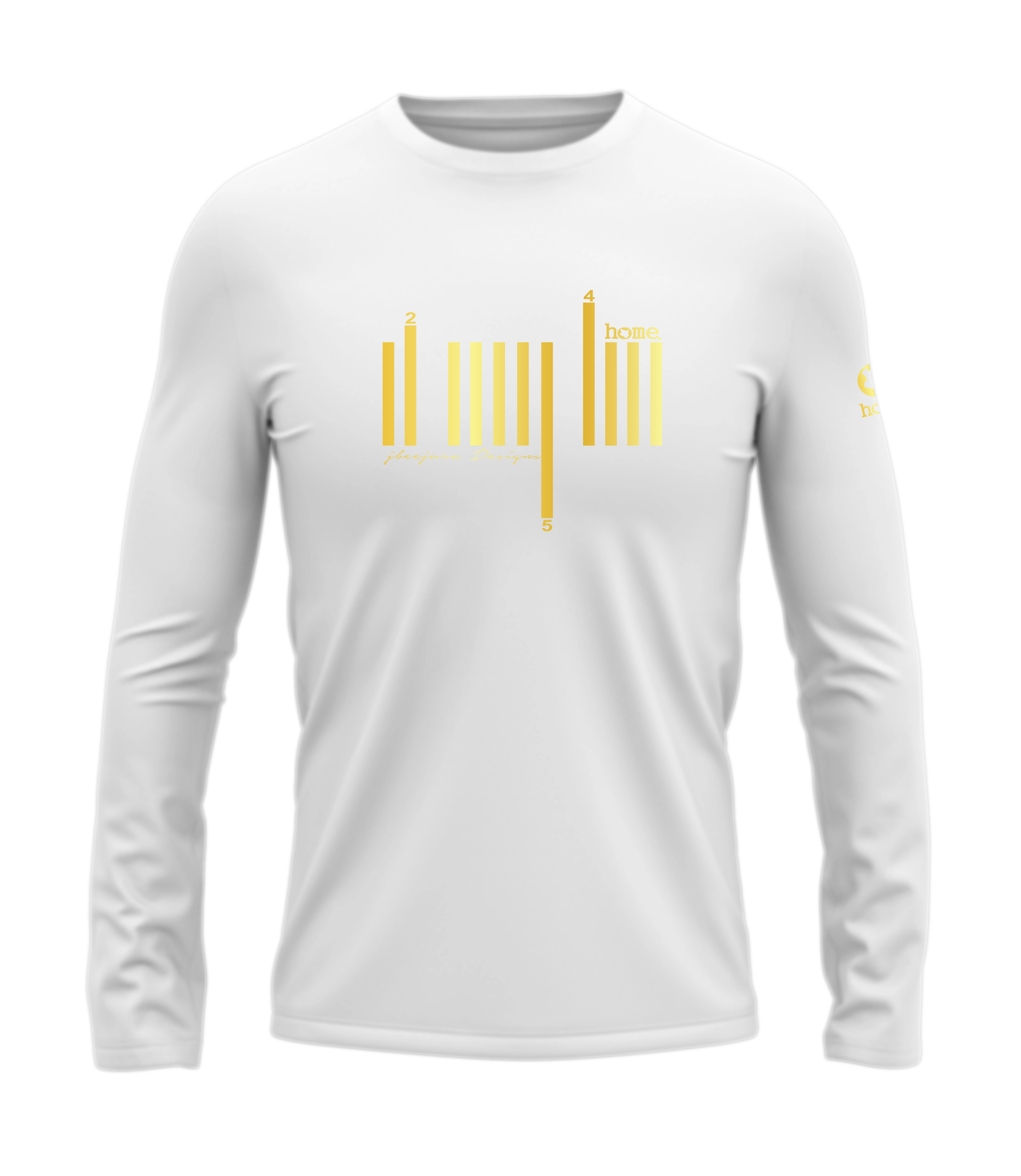 home_254 LONG-SLEEVED WHITE T-SHIRT WITH A GOLD BARS PRINT – COTTON PLUS FABRIC