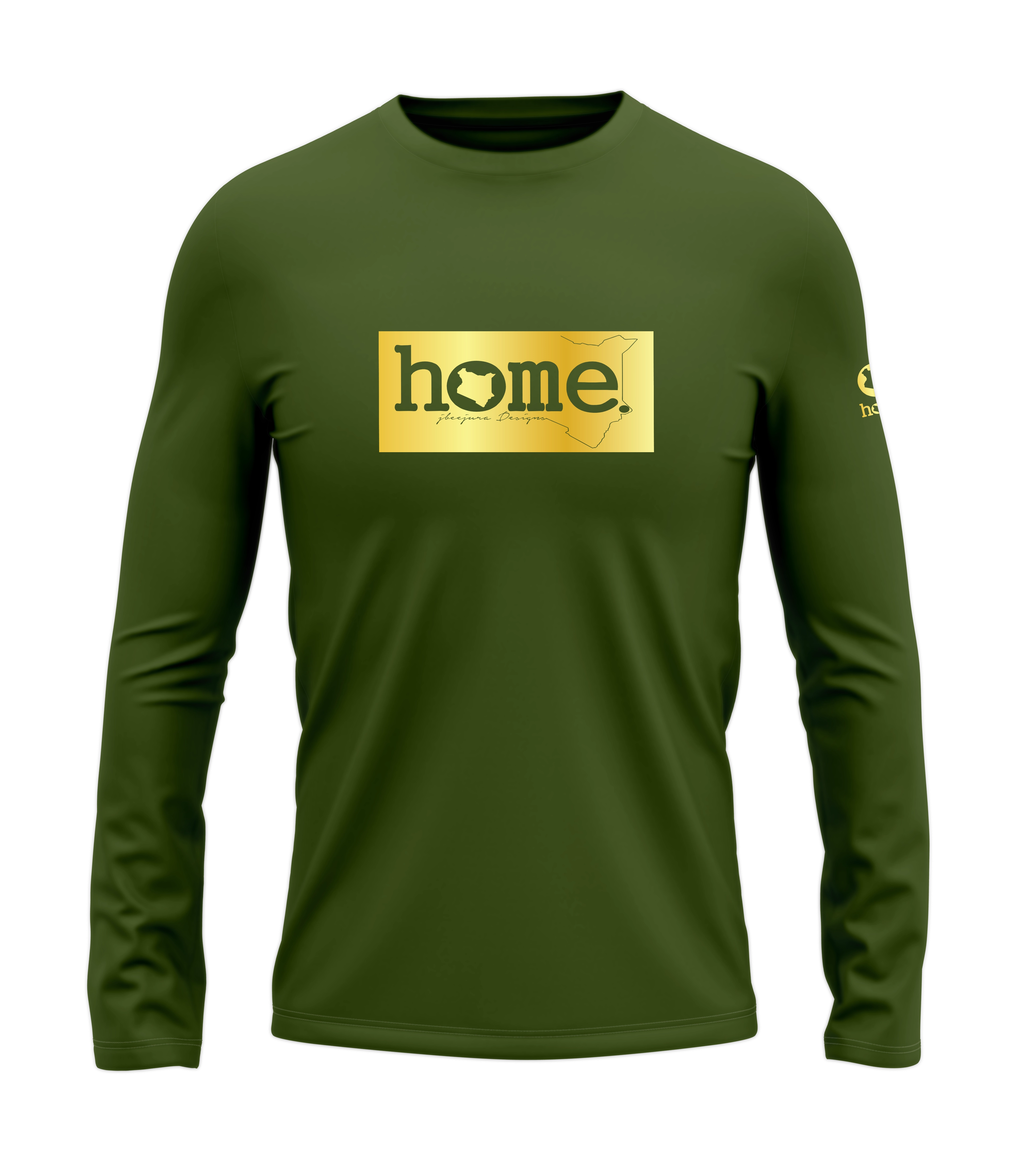 home_254 LONG-SLEEVED JUNGLE GREEN T-SHIRT WITH A GOLD CLASSIC PRINT – COTTON PLUS FABRIC
