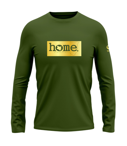 home_254 LONG-SLEEVED JUNGLE GREEN T-SHIRT WITH A GOLD CLASSIC PRINT – COTTON PLUS FABRIC